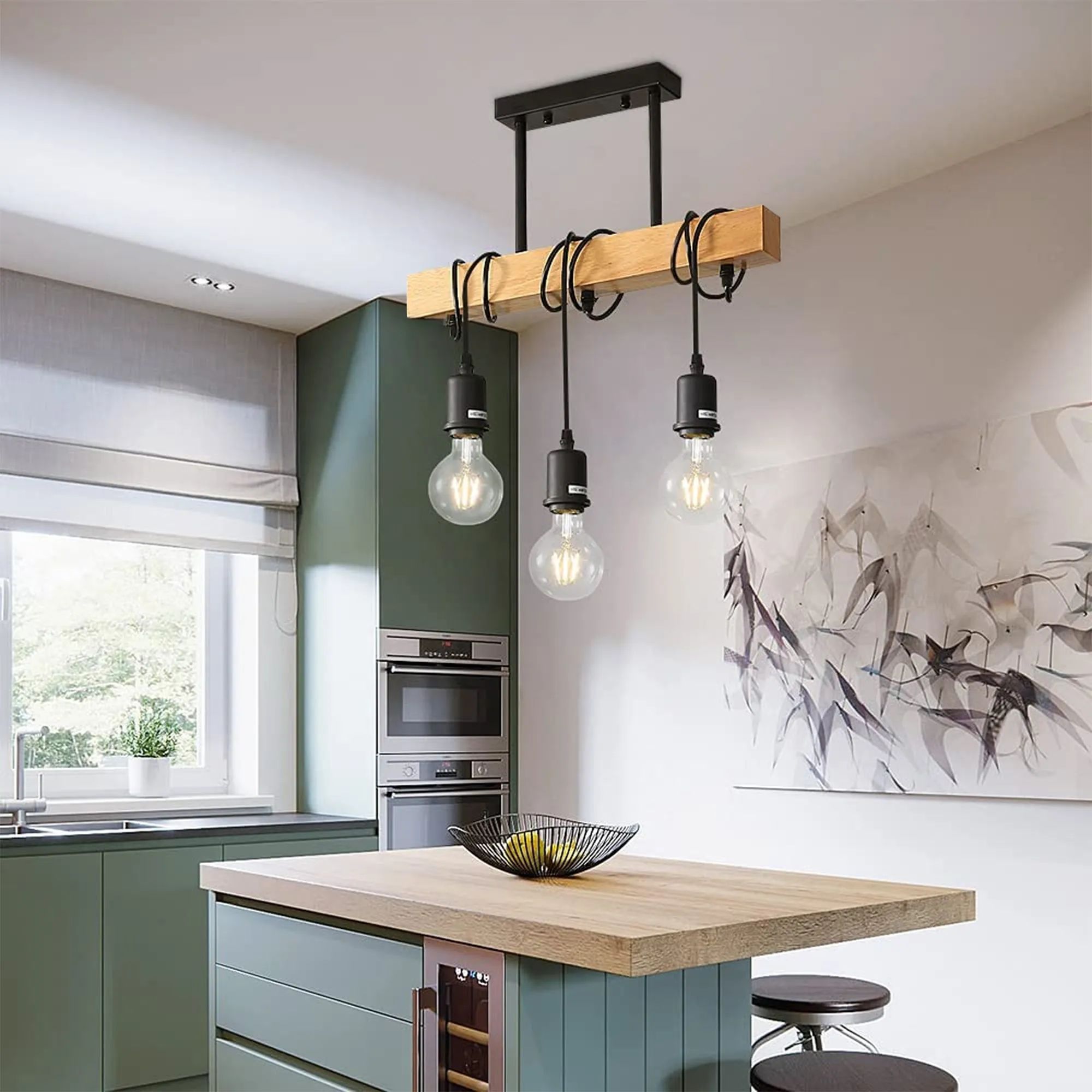 TooLight Boho lampa wisząca 3x60 W czarna-drewno OSW-03242