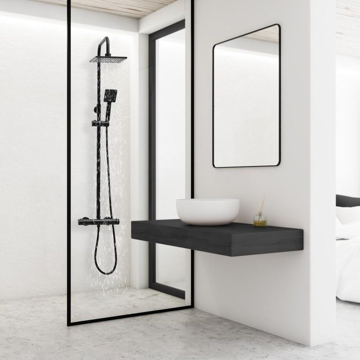 YokaHome Flova zestaw prysznicowy ścienny termostatyczny z deszczownicą czarny mat BP.FLOVATHERM20BLK