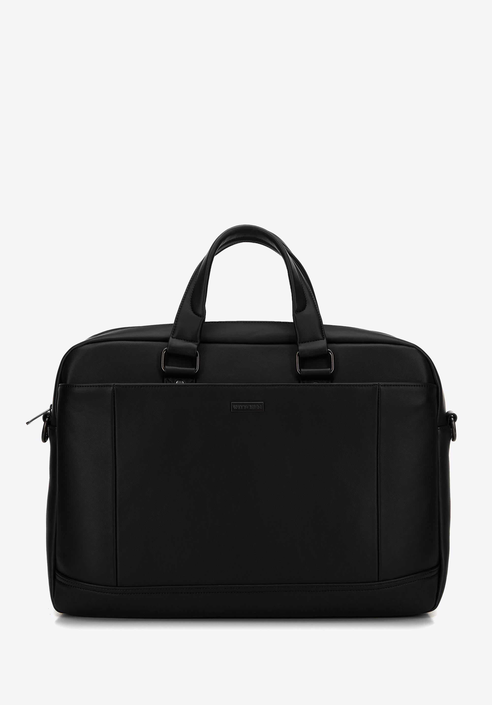 Męska torba na laptopa 15,6” z ekoskóry dwukomorowa czarna
