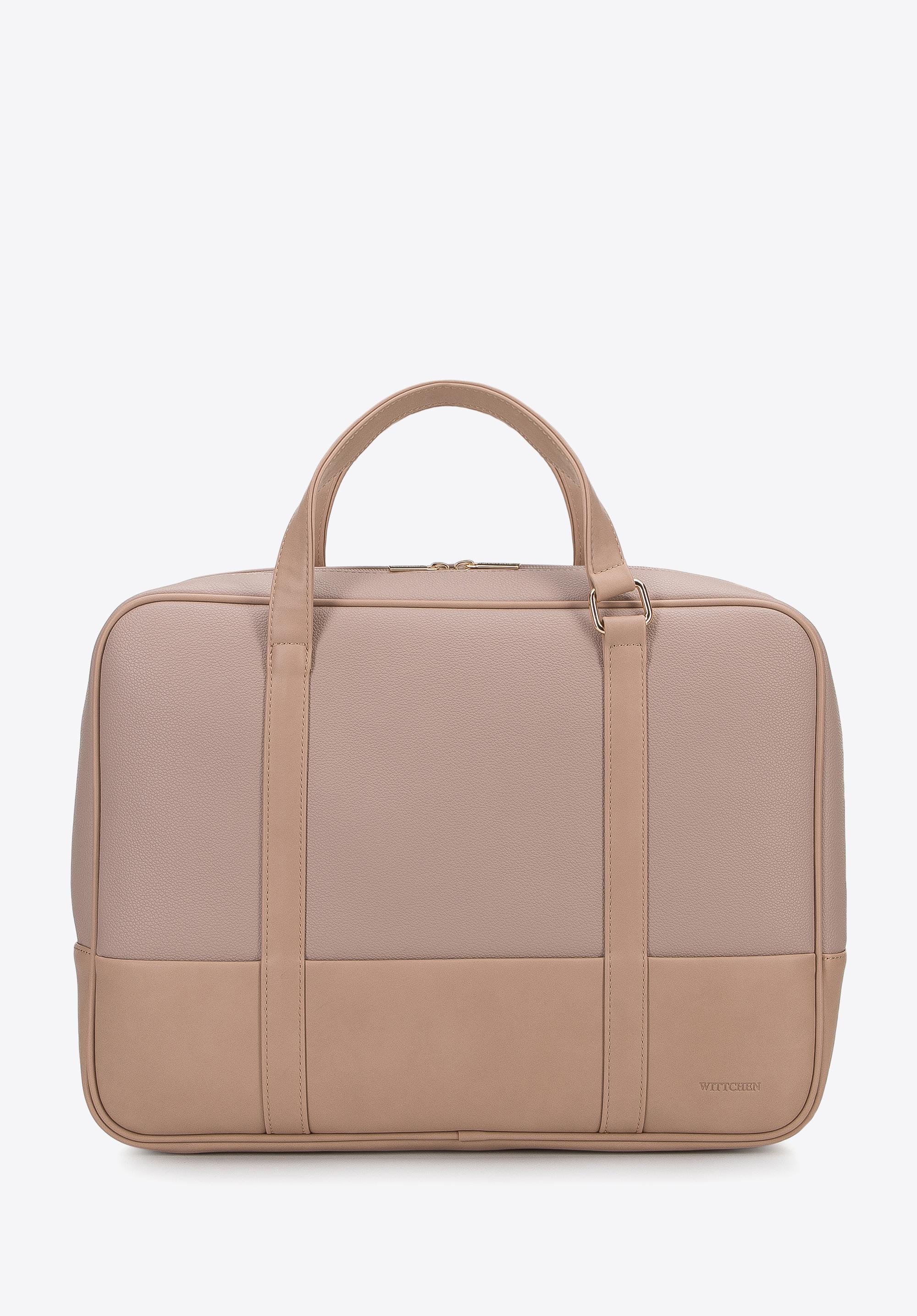 Torba na laptopa 15,6” z ekoskóry o dwóch fakturach beżowa