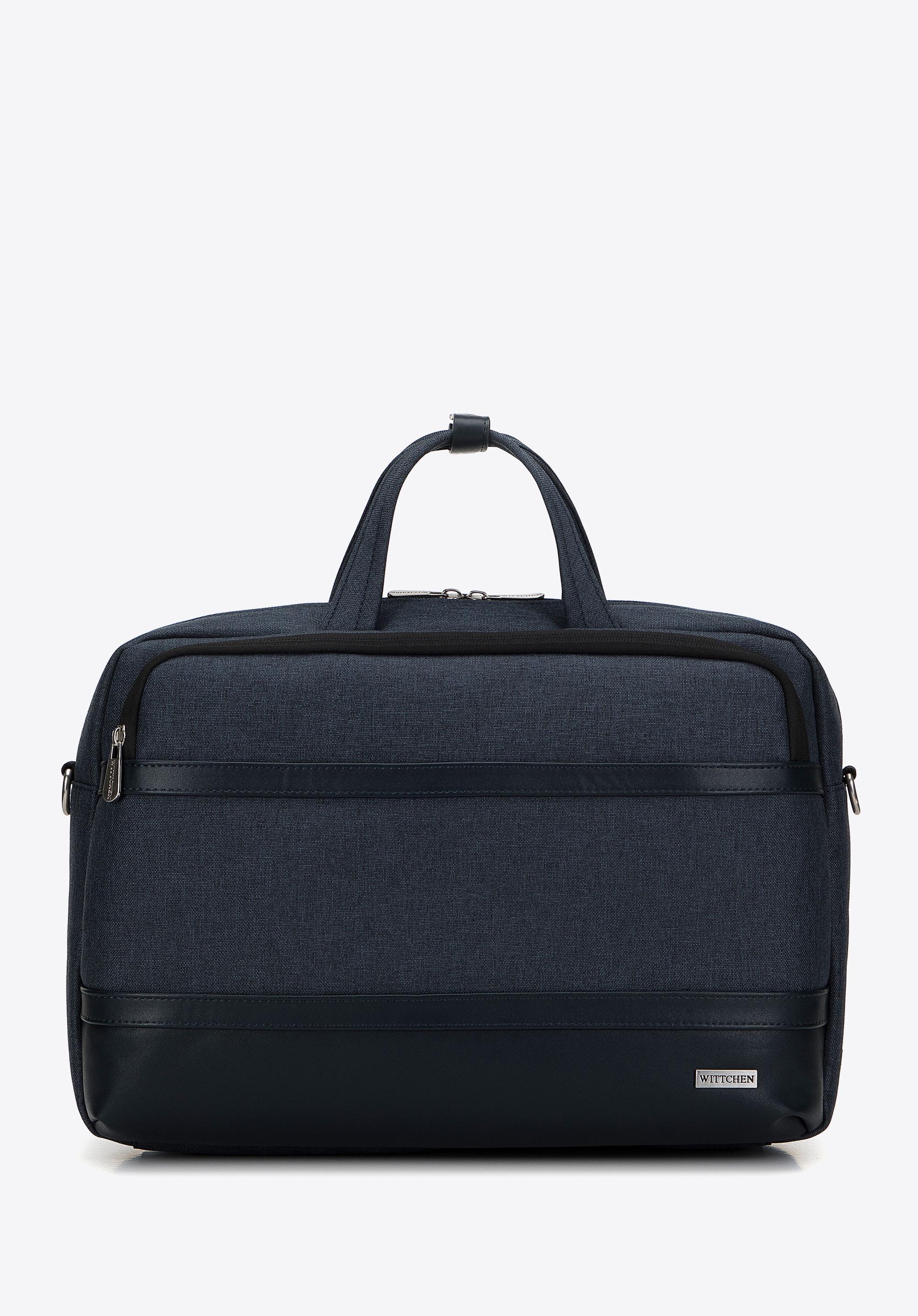 Męska torba na laptopa 15,6” z lamówką z ekoskóry granatowa