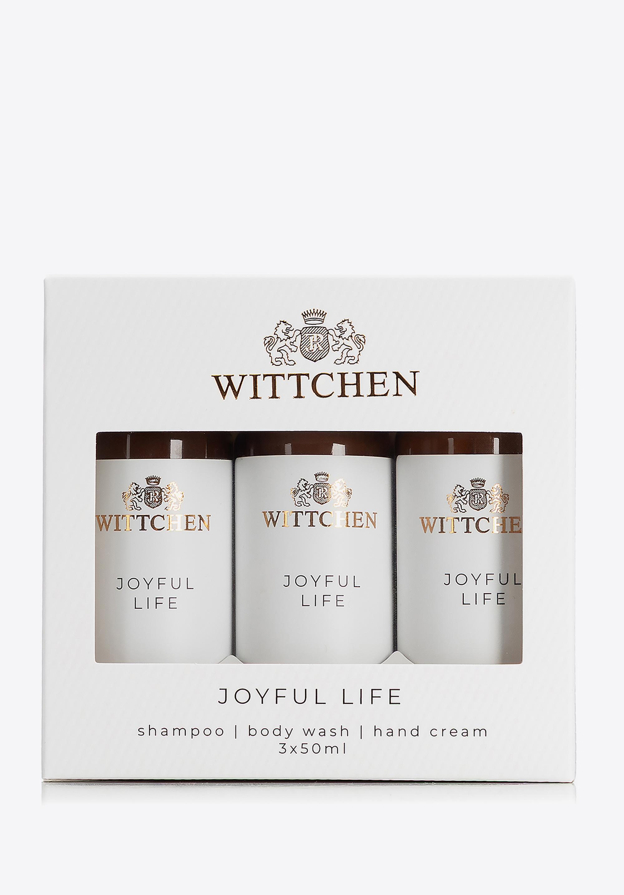 Podróżny zestaw kosmetyków szampon, żel, krem do rąk Joyful Life