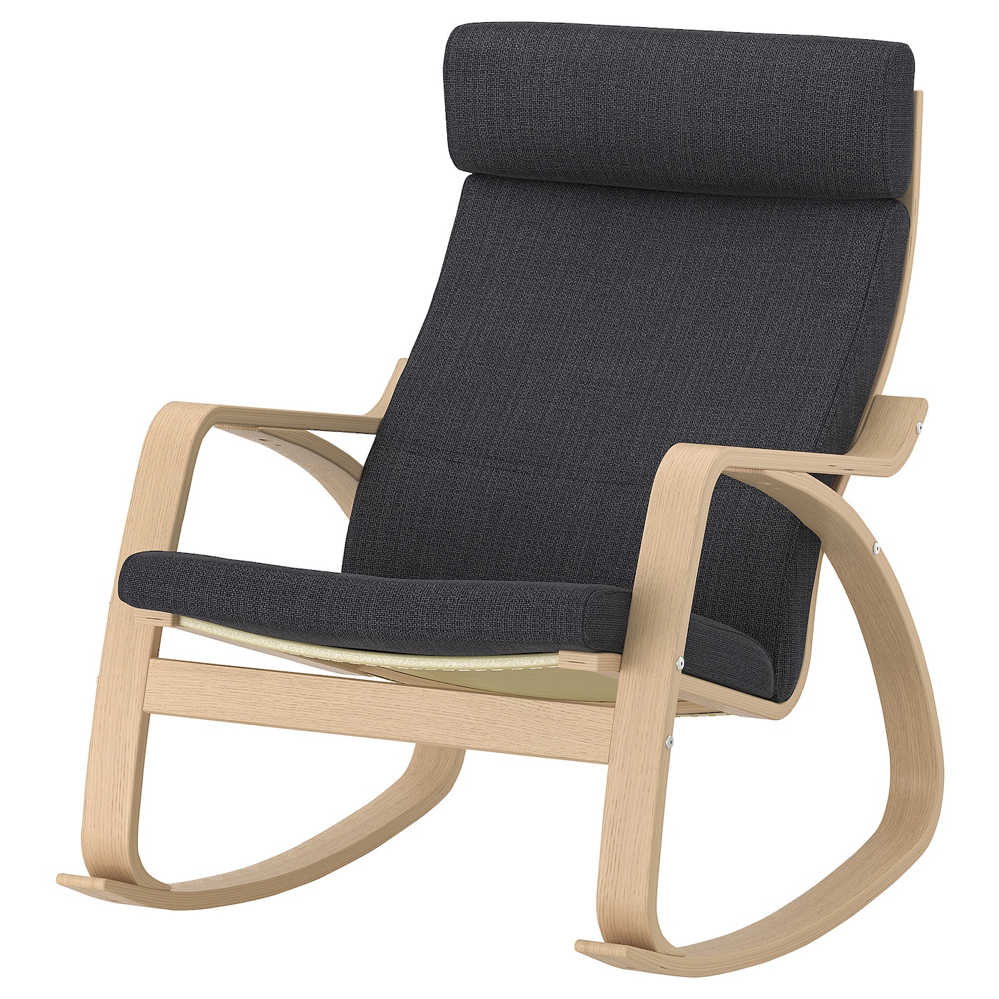 IKEA POÄNG krzesło bujane, okleina dębowa bejcowana na biało/Hillared antracyt, Szerokość: 68 cm