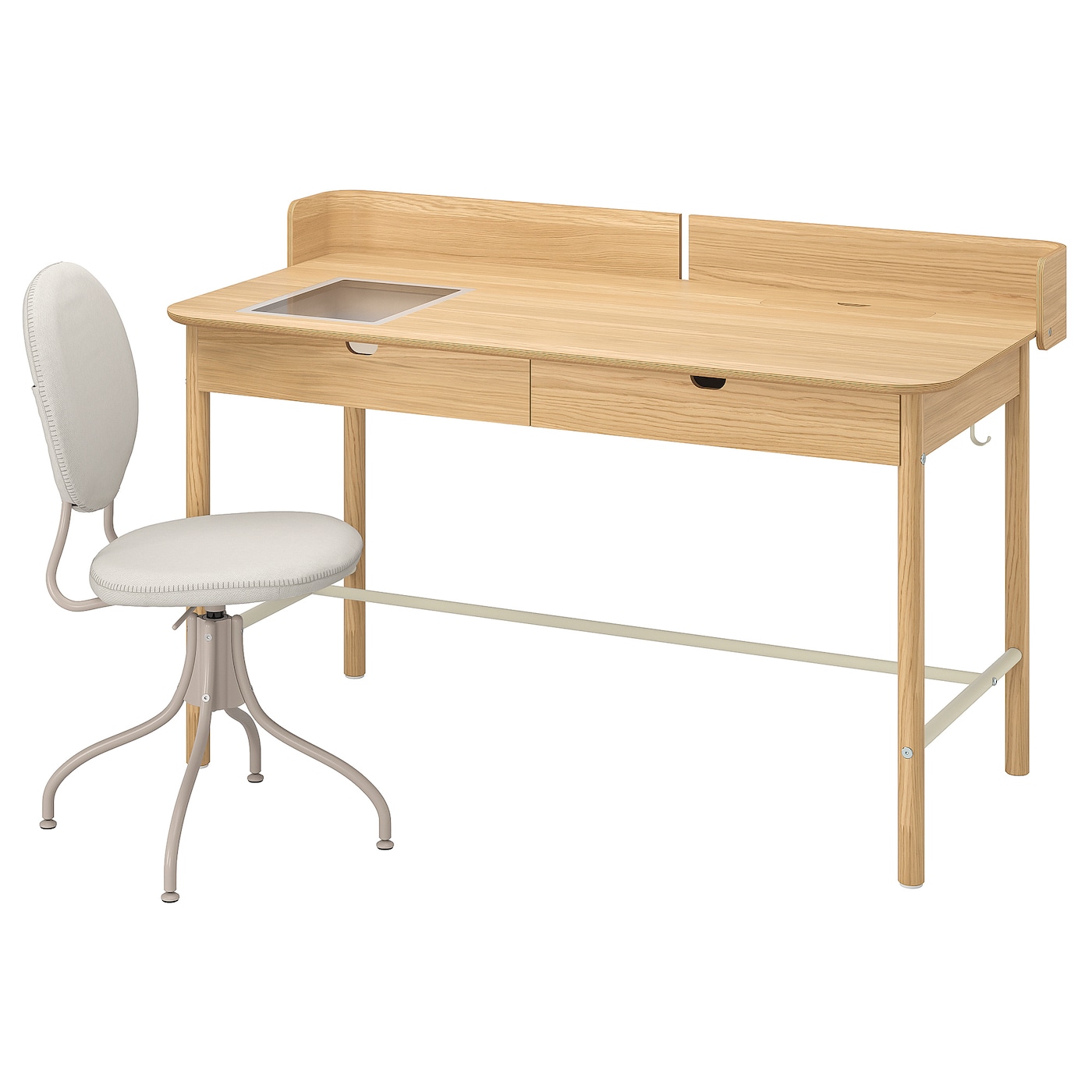 IKEA RIDSPÖ / BJÖRKBERGET biurko i krzesło, dąb beżowy