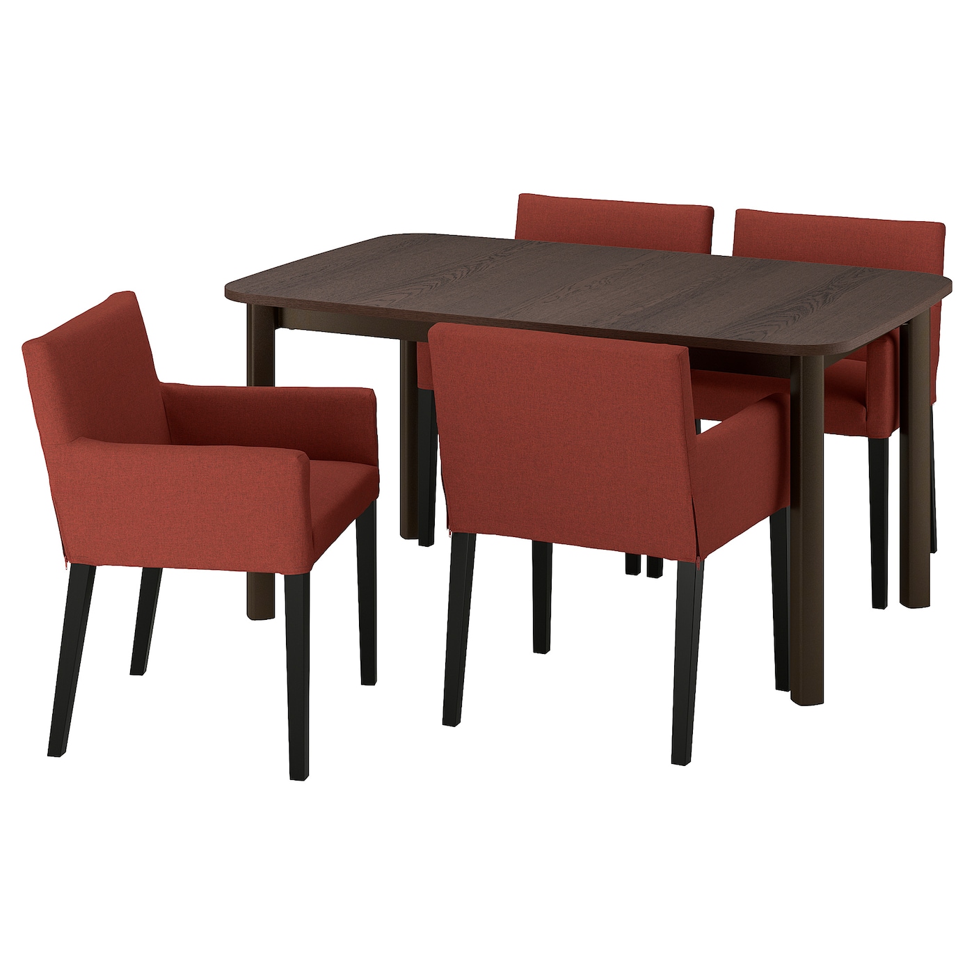 IKEA STRANDTORP / MÅRENÄS stół i 4 krzesła, brązowy/Gunnared czerwonobrązowy czarny, 150/205/260 cm