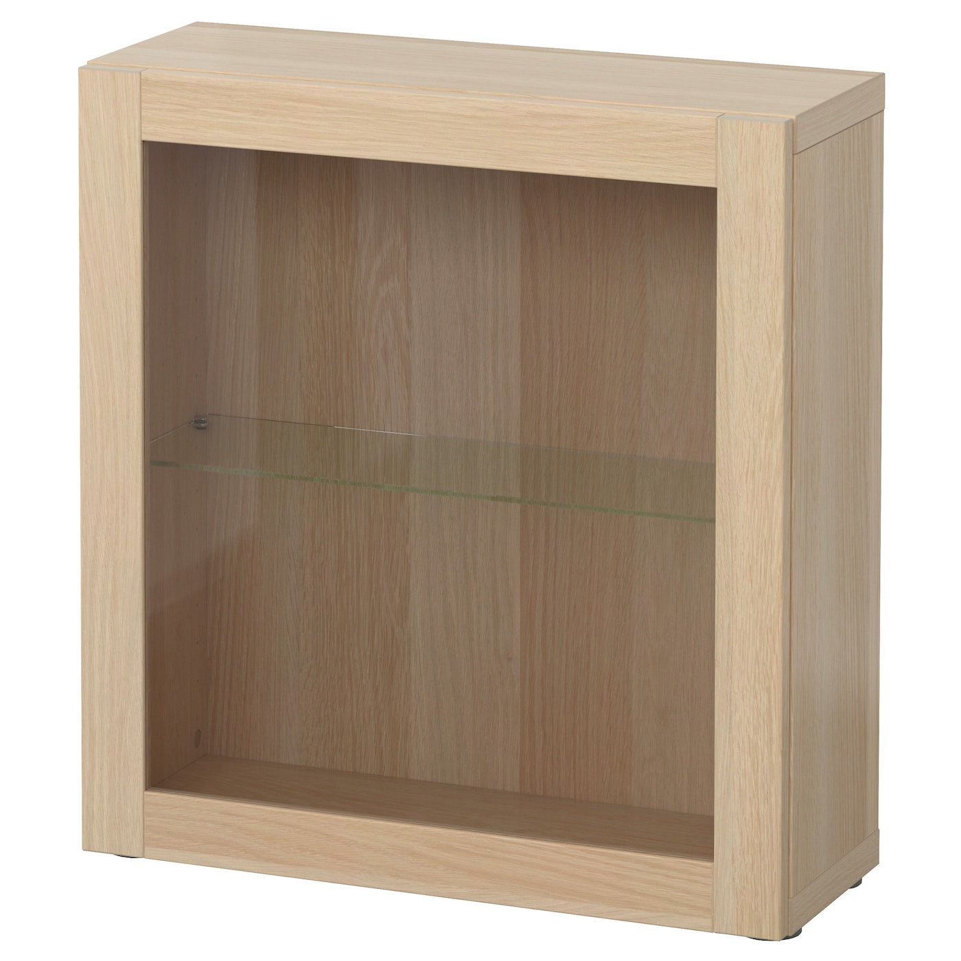 IKEA BESTÅ witryna, imitacja dębu bejcowanego na biało/Sindvik dąb bejcowany biało szk bezbarwne, 60x22x64 cm