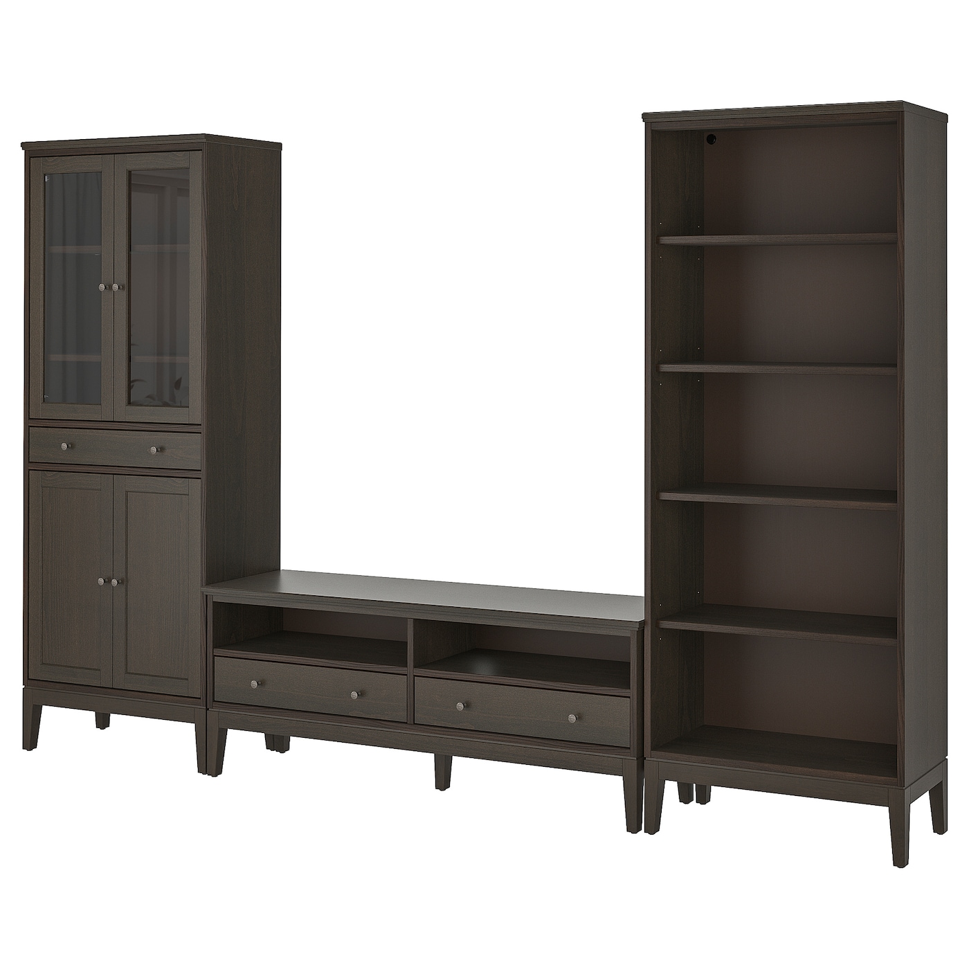 IKEA IDANÄS szafka pod TV, szkło/ciemnobrązowy bejcowane, 325x40x211 cm