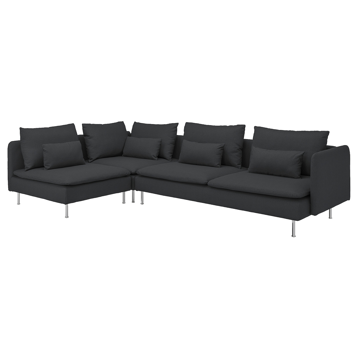 IKEA SÖDERHAMN sofa narożna 4-osobowa, z otwartym końcem/Fridtuna ciemnoszary, Wysokość z poduchami oparcia: 83 cm