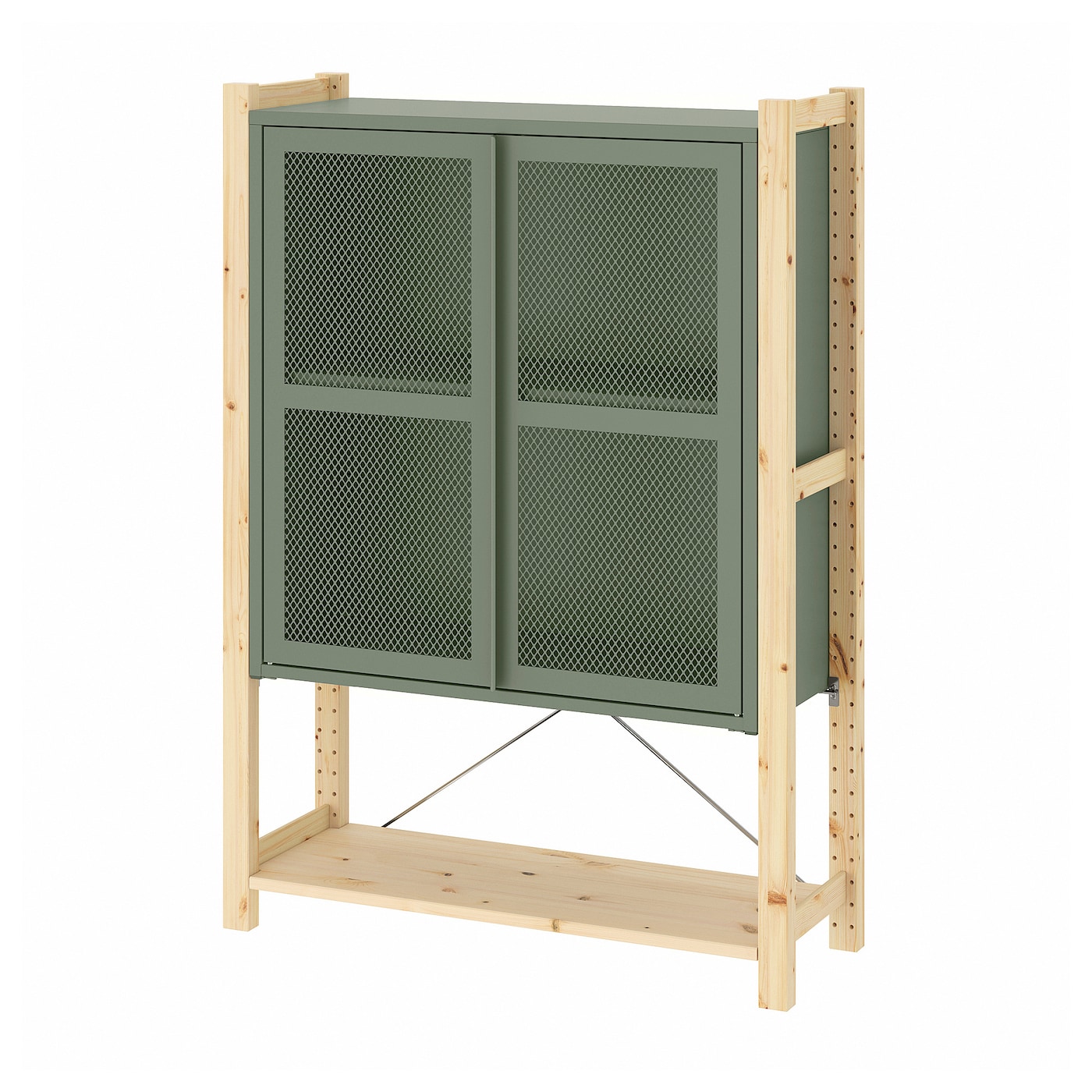IKEA IVAR szafka/drzwi, sosna/szarozielony siatka, 89x30x124 cm
