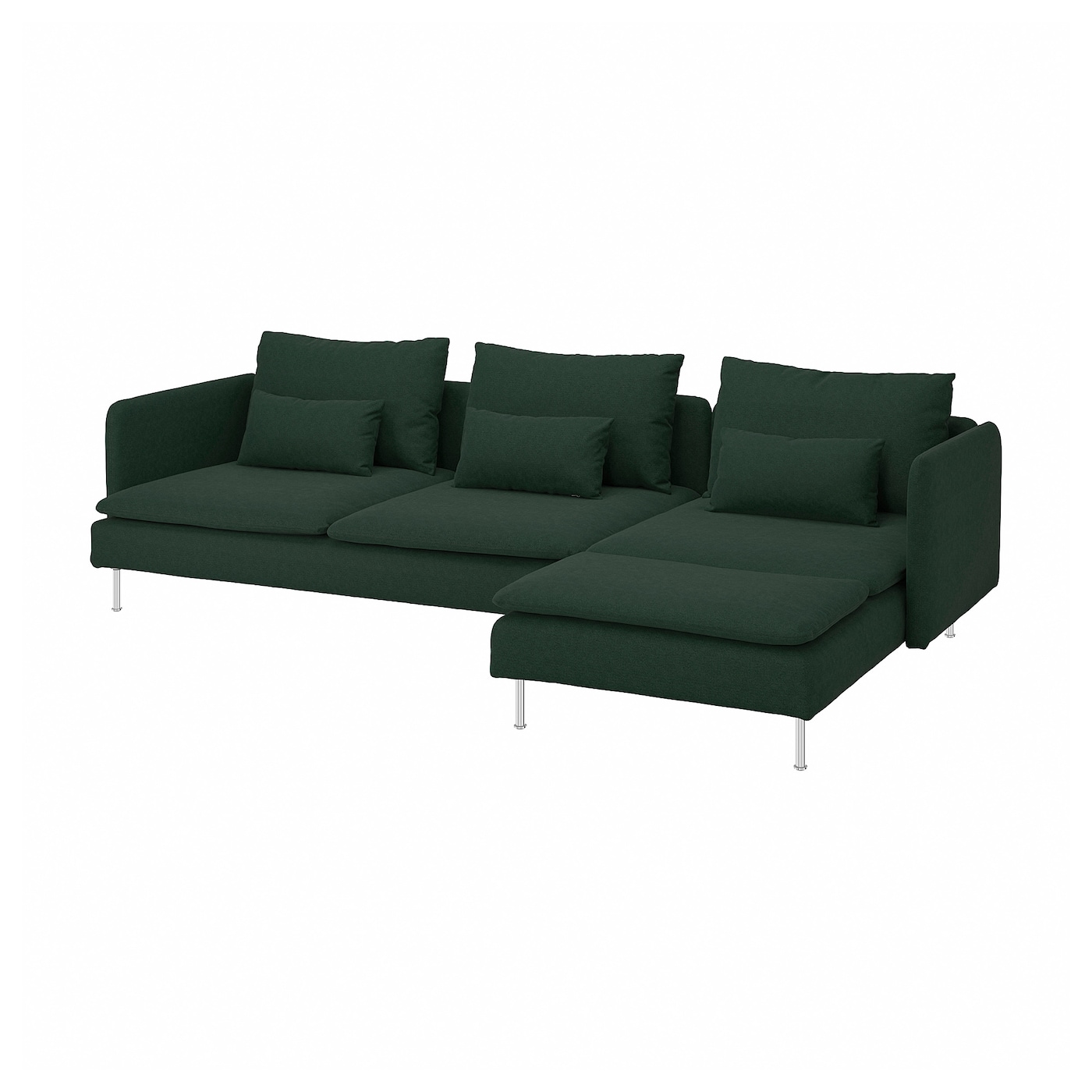 IKEA SÖDERHAMN sofa 4-osobowa z szezlongiem, Tallmyra ciemnozielony, Szerokość: 291 cm