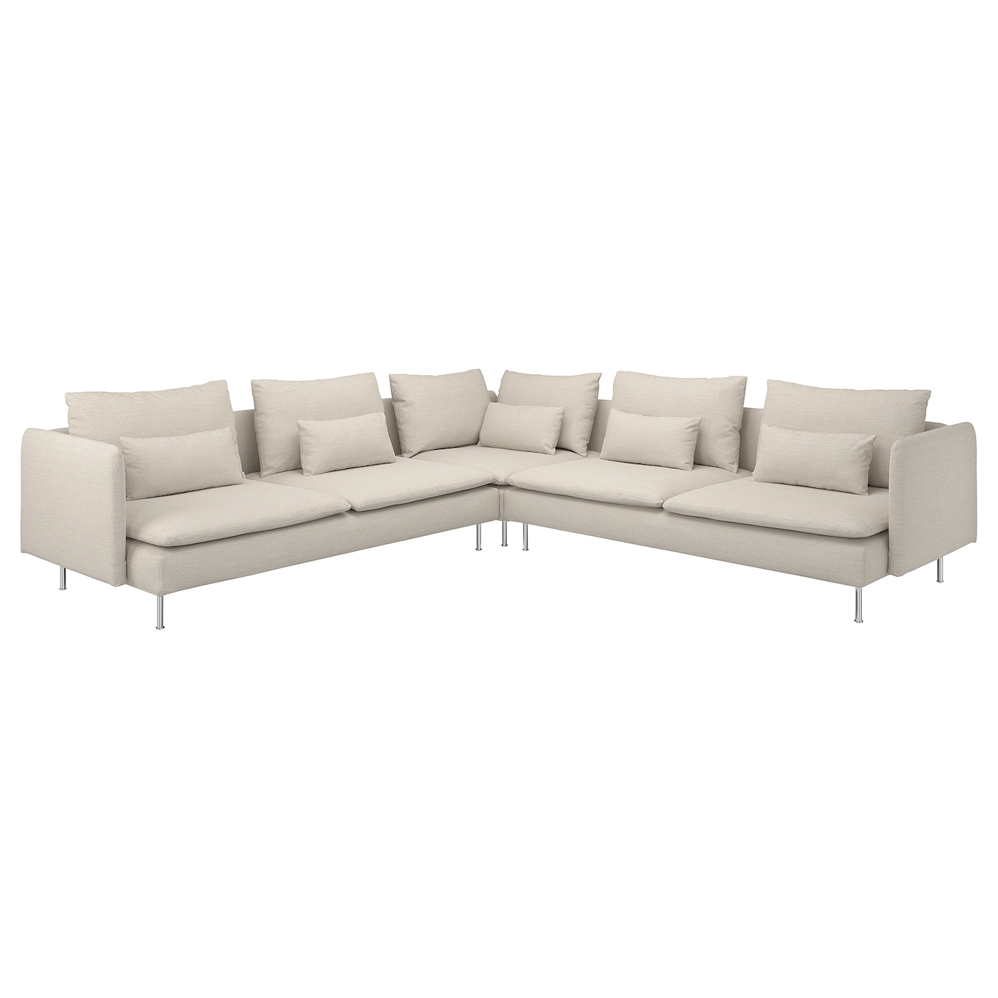 IKEA SÖDERHAMN sofa narożna, 6-osobowa, Gunnared beżowy, Wysokość z poduchami oparcia: 83 cm