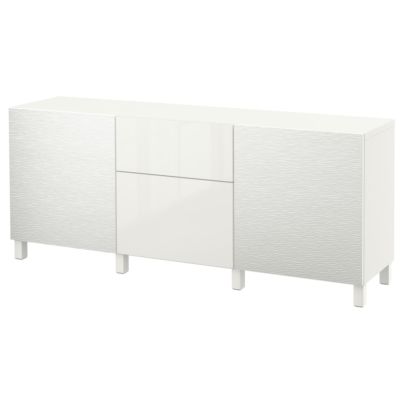 IKEA BESTÅ kombinacja z szufladami, Laxviken biały/Selsviken połysk/biel, 180x42x74 cm