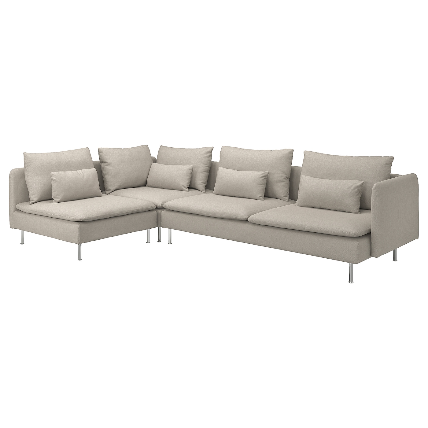 IKEA SÖDERHAMN sofa narożna 4-osobowa, z otwartym końcem/Fridtuna jasnobeżowy, Wysokość z poduchami oparcia: 83 cm