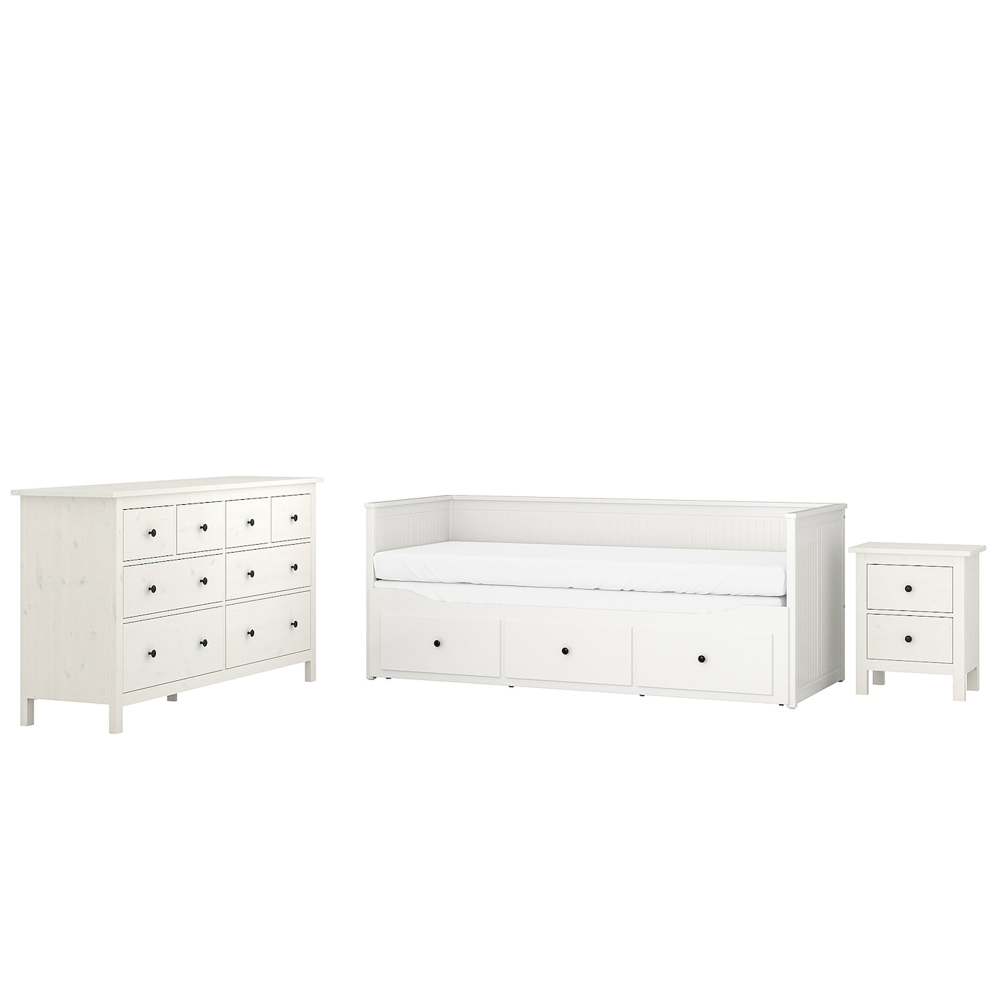 IKEA HEMNES zestaw mebli do sypialni 3 szt, biała bejca, 80x200 cm