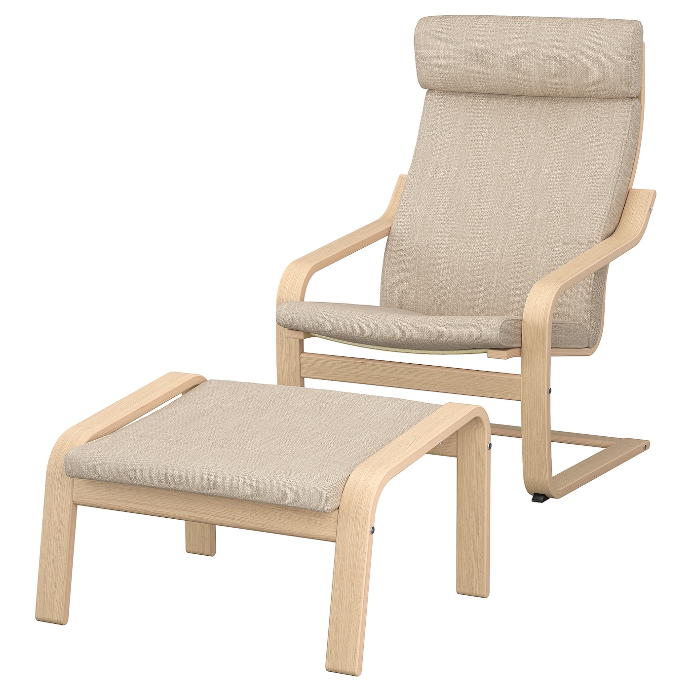 IKEA POÄNG fotel/podnóżek, okleina dębowa bejcowana na biało/Hillared beżowy