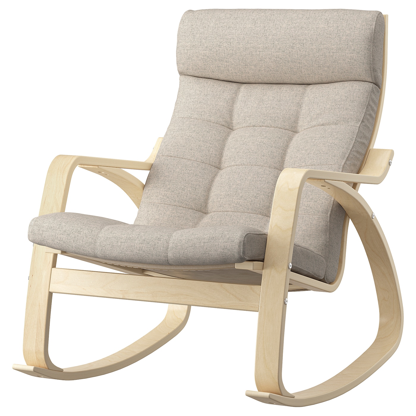 IKEA POÄNG krzesło bujane, okl brzoz/Gunnared beżowy, Szerokość: 68 cm