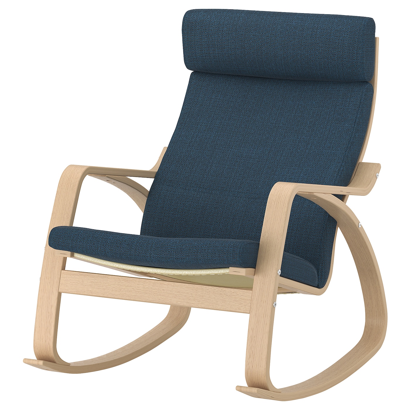IKEA POÄNG krzesło bujane, okleina dębowa bejcowana na biało/Hillared granatowy, Szerokość: 68 cm