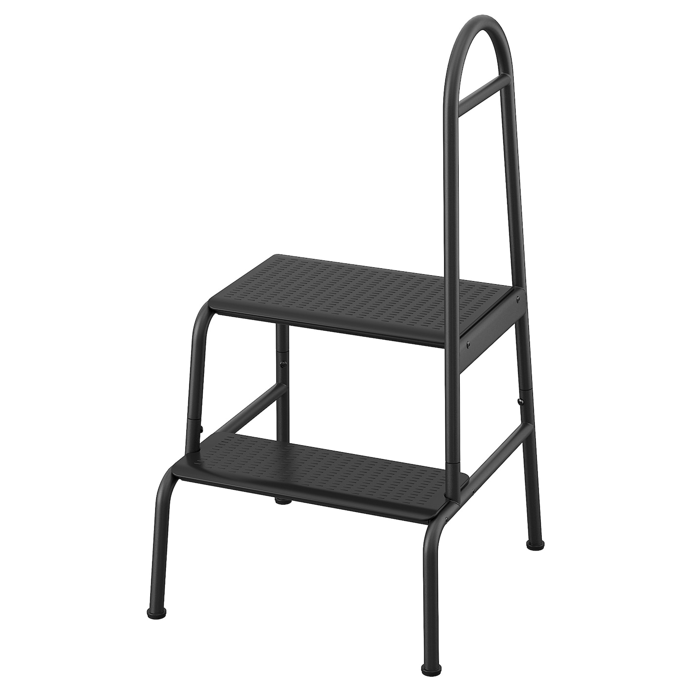 IKEA BÄSINGEN schodki z poręczą, 2 stopnie, antracyt, Głębokość: 48 cm