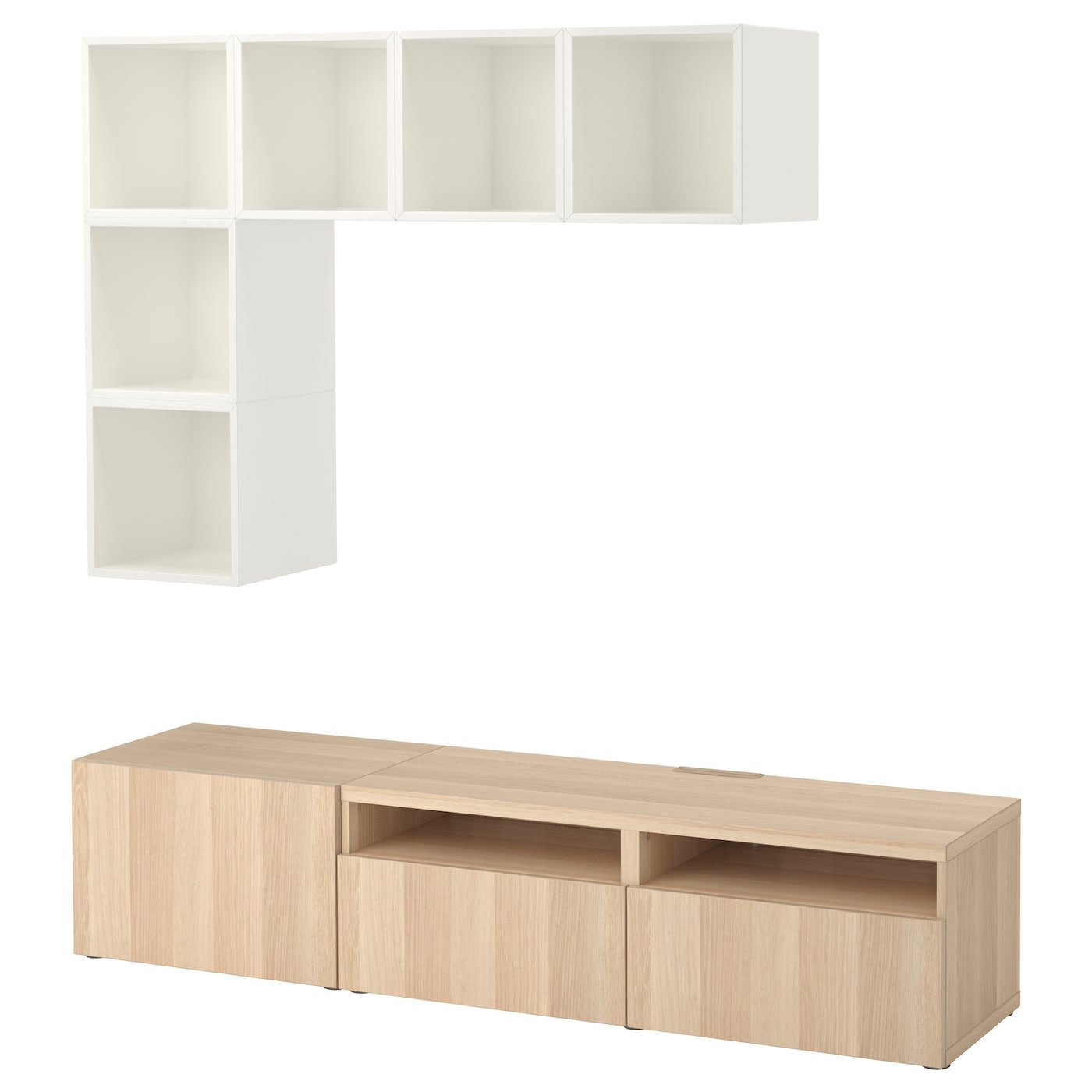 IKEA BESTÅ / EKET kombinacja szafek pod TV, imitacja dębu bejcowanego na biało/biały, 180x42x170 cm