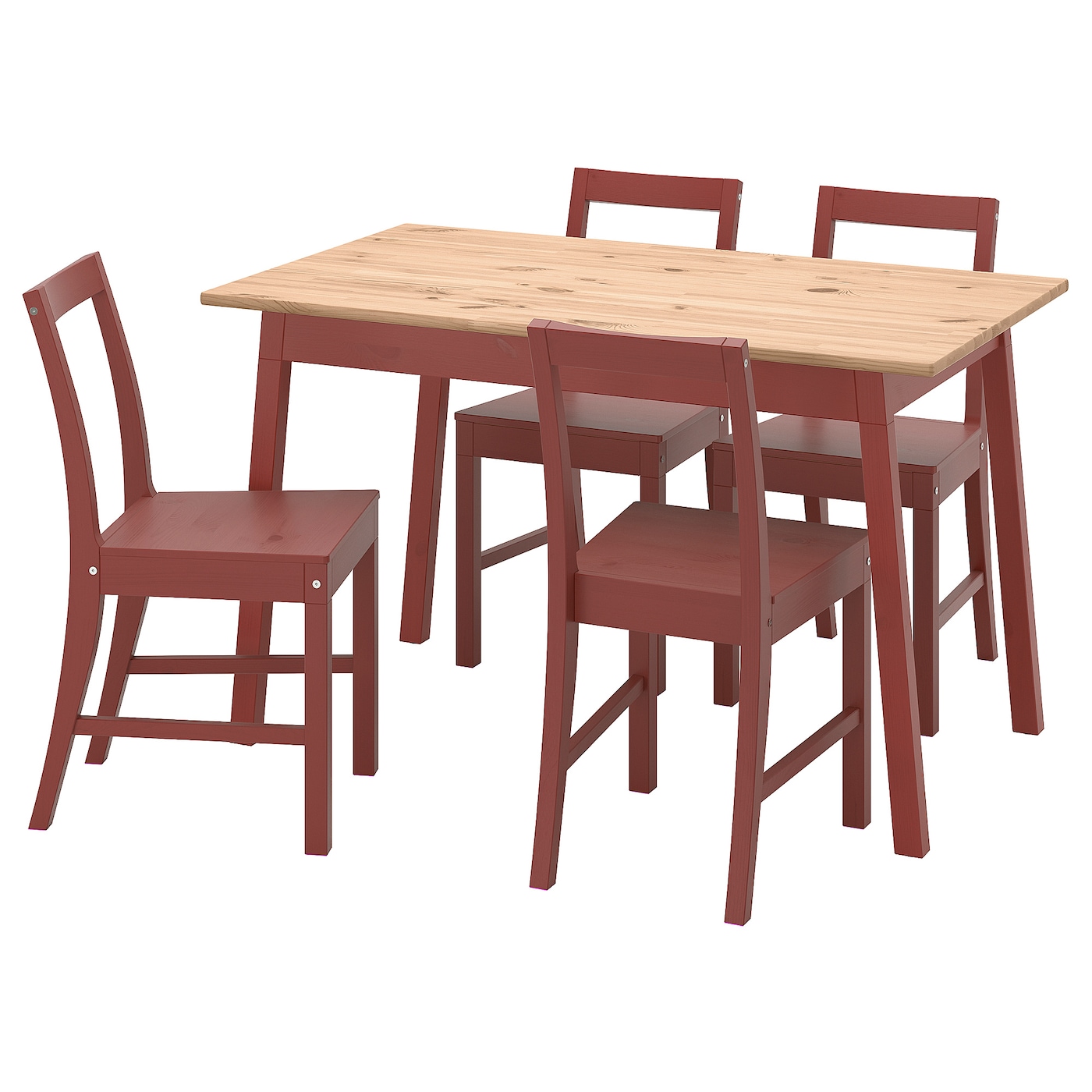 IKEA PINNTORP / PINNTORP stół i 4 krzesła, bejca jasnobrązowa czerwona bejca/czerwona bejca, 125 cm