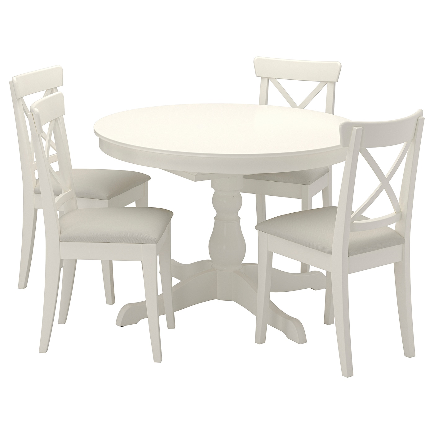 IKEA INGATORP / INGOLF stół i 4 krzesła, biały/Hallarp beżowy, 110/155 cm