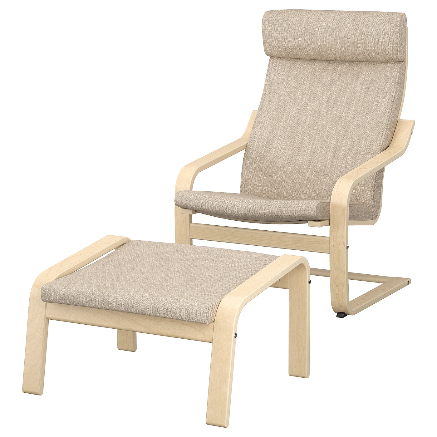 IKEA POÄNG fotel/podnóżek, okl brzoz/Hillared beżowy
