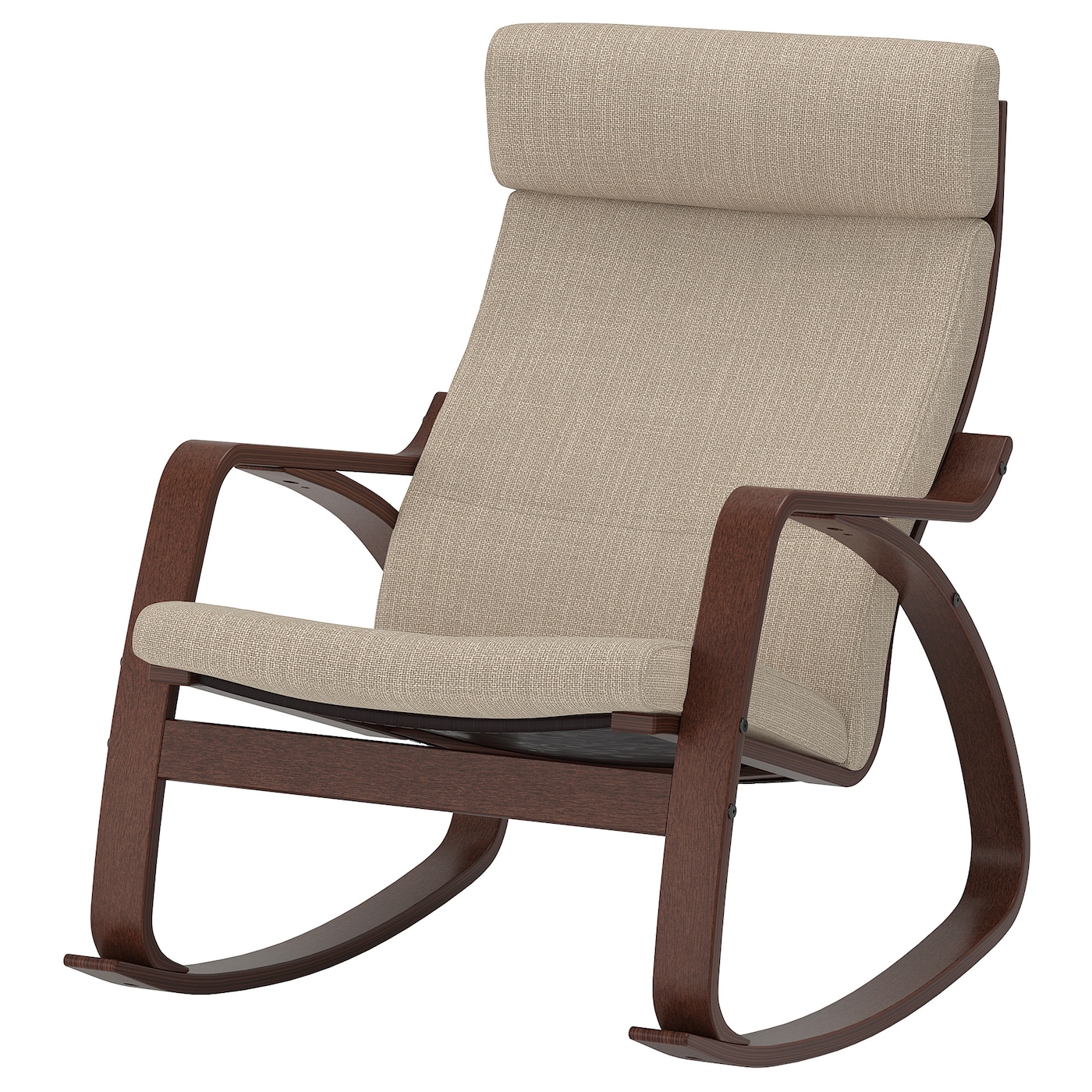 IKEA POÄNG krzesło bujane, brązowy/Hillared beżowy, Szerokość: 68 cm