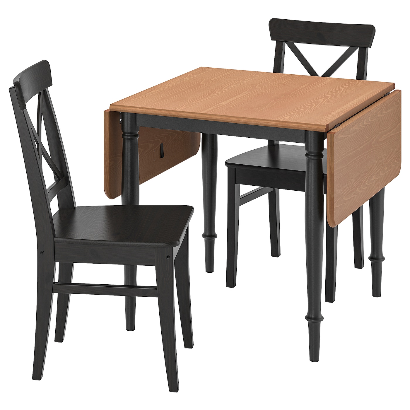 IKEA DANDERYD / INGOLF stół i 2 krzesła, sosna czarny/czarny, 74/134x80 cm