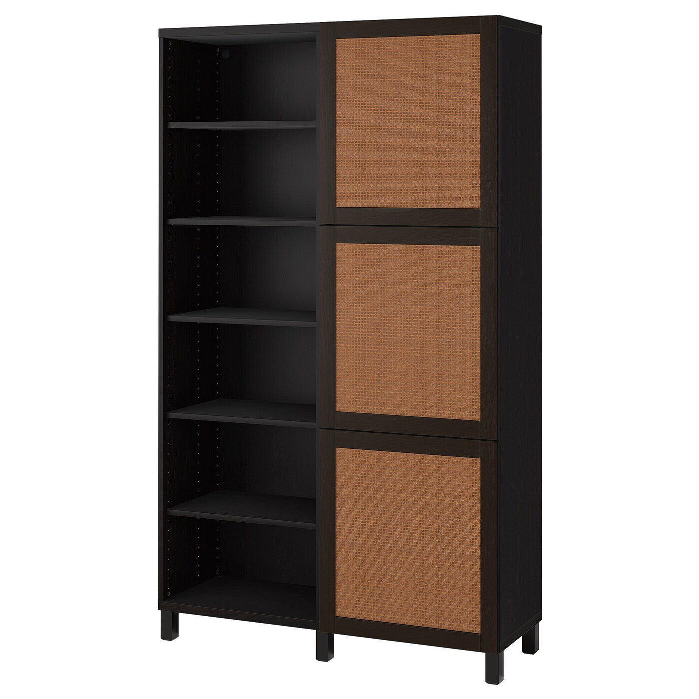 IKEA BESTÅ kombinacja z drzwiami, czarnybrąz Studsviken/ciemnobrązowy wyplatana topola, 120x42x202 cm
