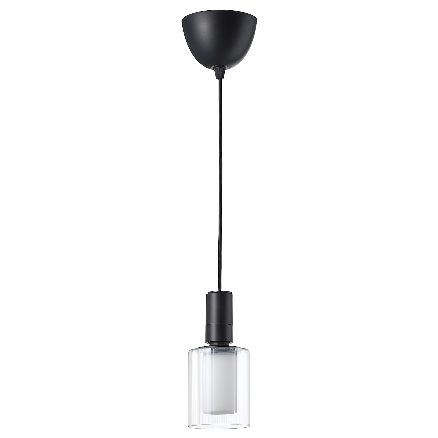 IKEA SUNNEBY / MOLNART lampa wisząca z żarówką, czarny tkanina/cylinder w paski, Wysokość: 20 cm