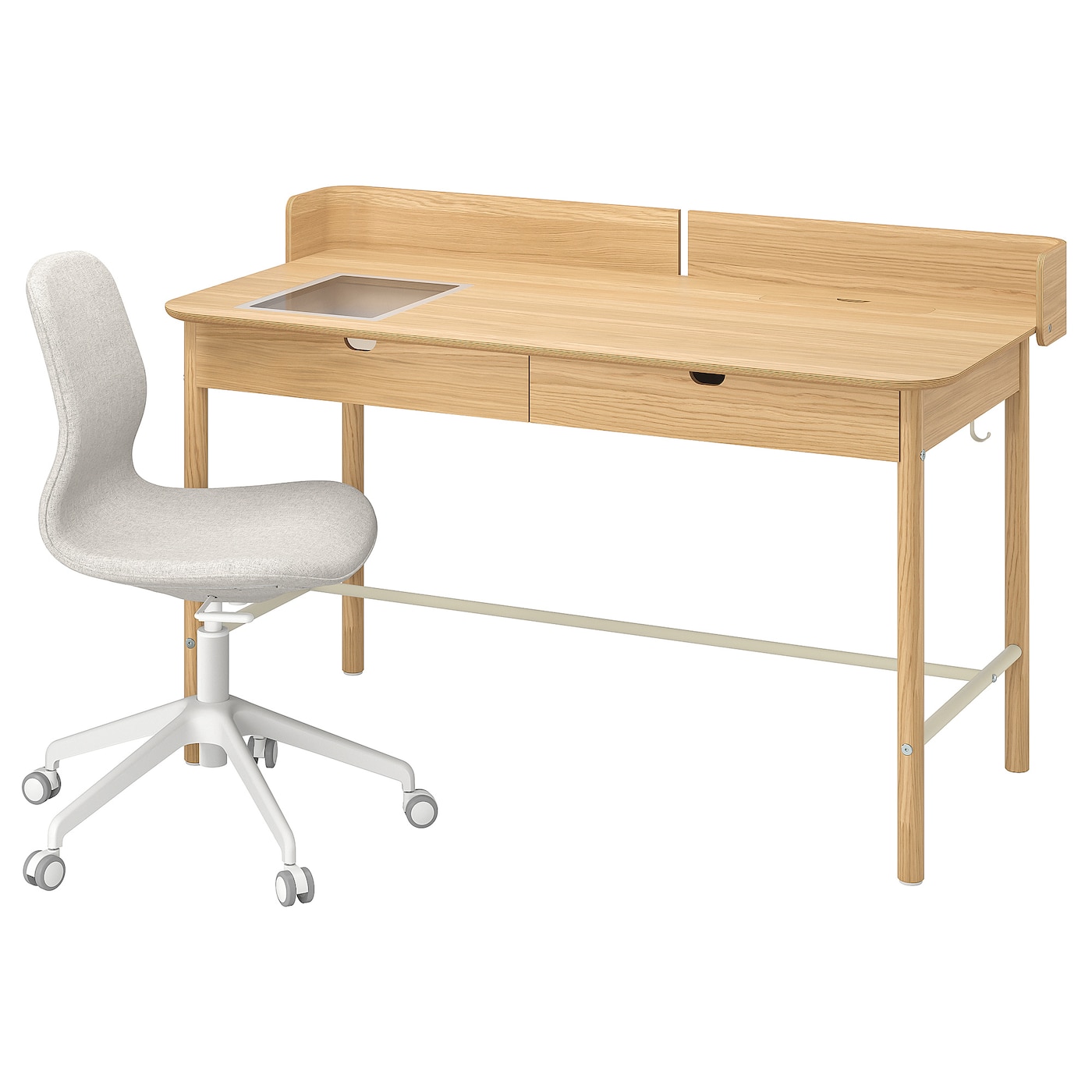 IKEA RIDSPÖ / LÅNGFJÄLL biurko i krzesło, dąb beżowy/biały