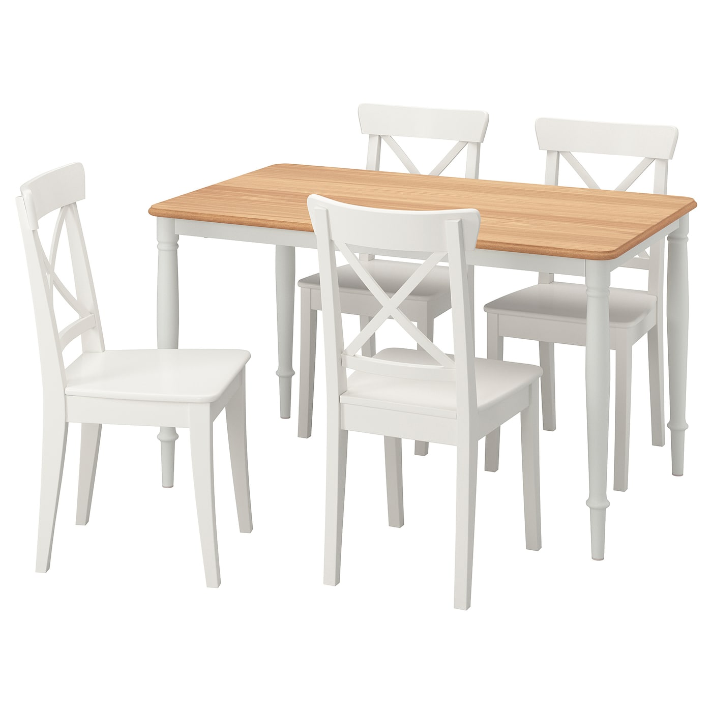 IKEA DANDERYD / INGOLF stół i 4 krzesła, okl dęb biały/biały, 130x80 cm