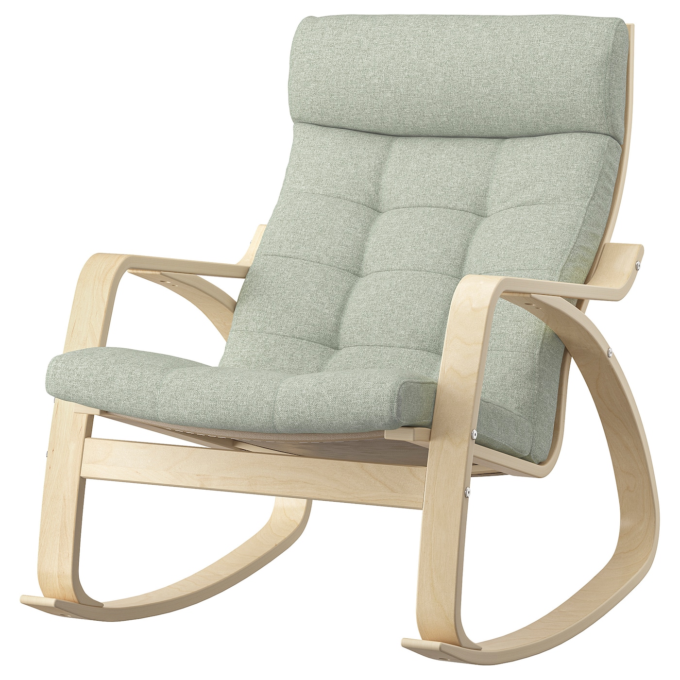 IKEA POÄNG krzesło bujane, okl brzoz/Gunnared jasnozielony, Szerokość: 68 cm