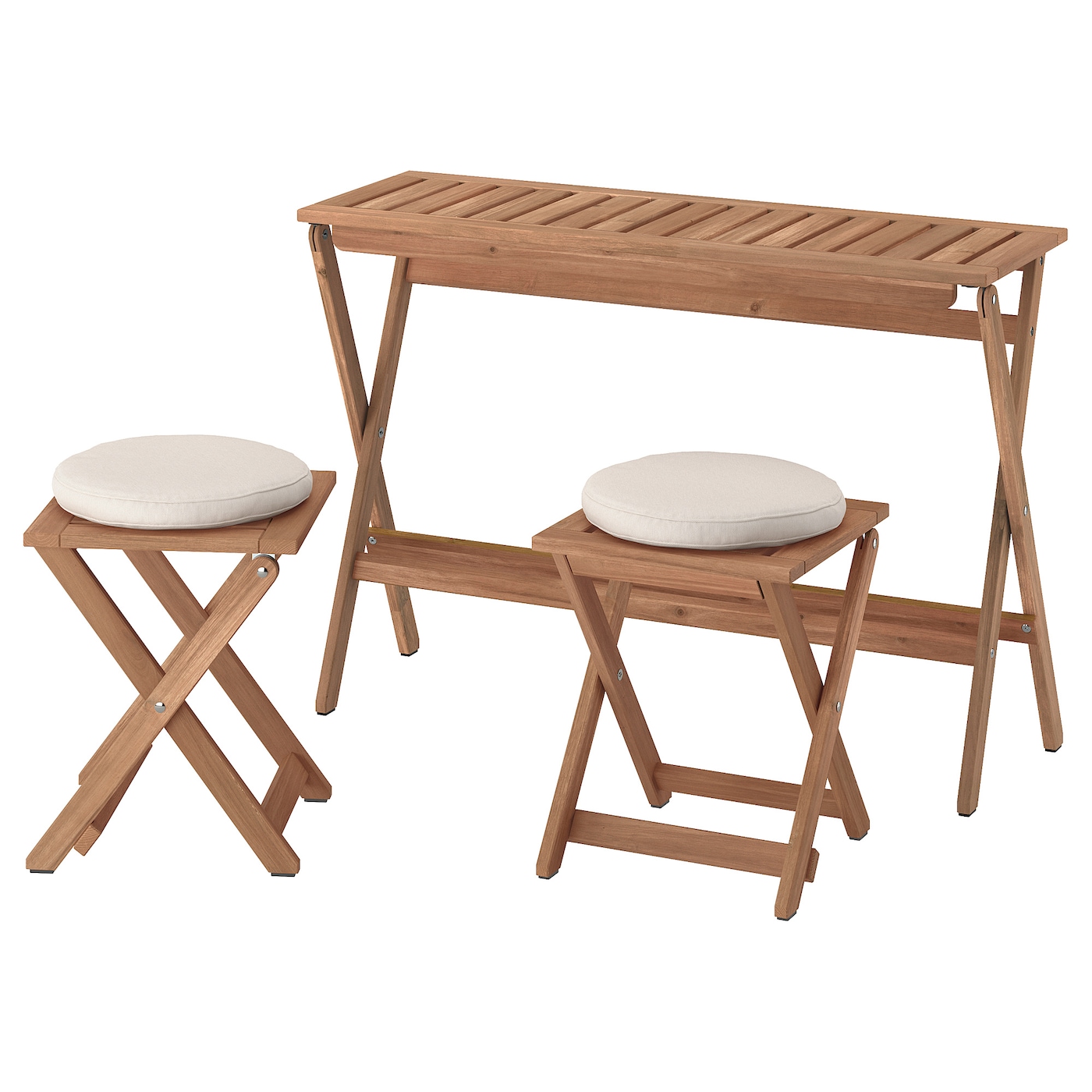 IKEA NÄMMARÖ stół ogrodowy i 2 stołki, bejca jasnobrązowa składany/składany Frösön/Duvholmen beżowy, 108x37 cm