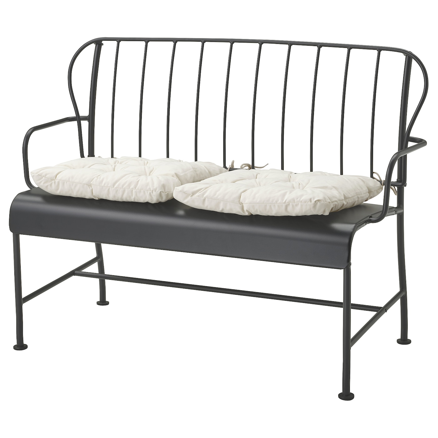 IKEA LÄCKÖ sofa 2-osobowa, na zewnątrz, szary/Kuddarna jasny szarobeżowy, Szerokość: 115 cm