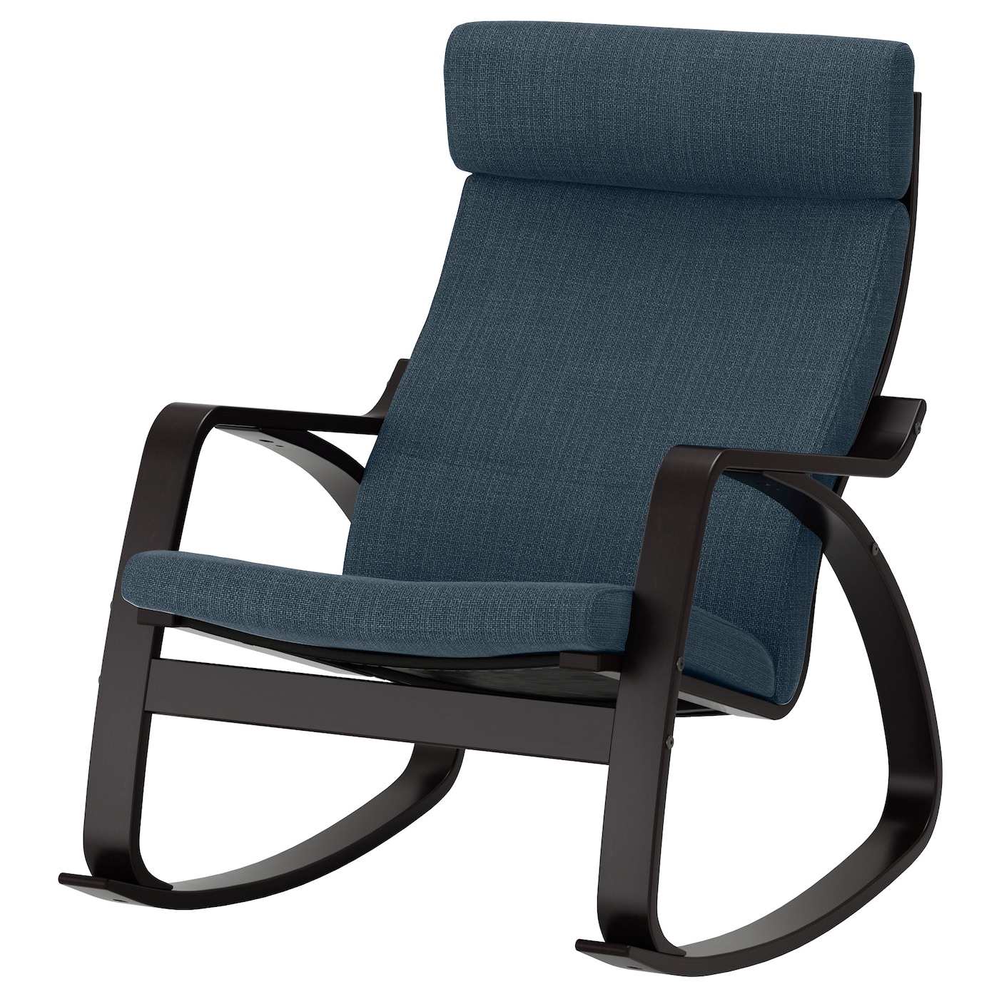IKEA POÄNG krzesło bujane, czarnybrąz/Hillared granatowy, Szerokość: 68 cm