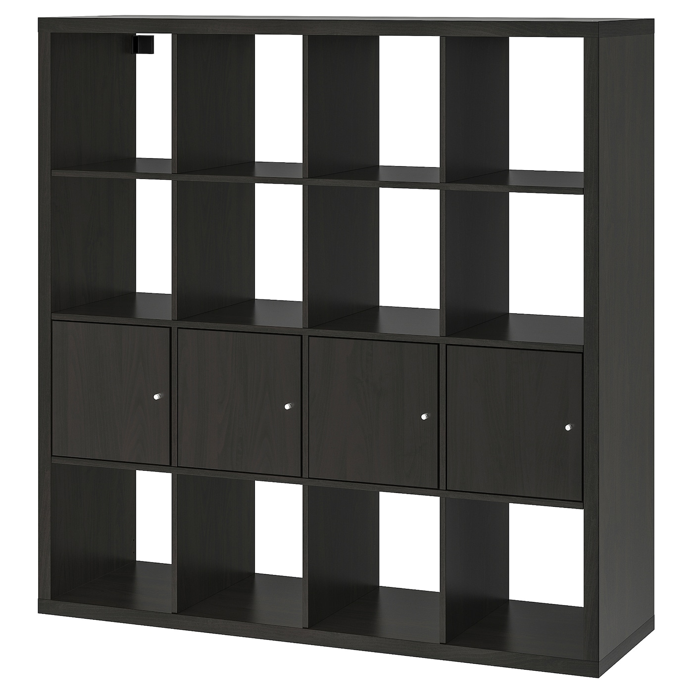 IKEA KALLAX regał z 4 wkładami, czarnobrąz, 147x147 cm