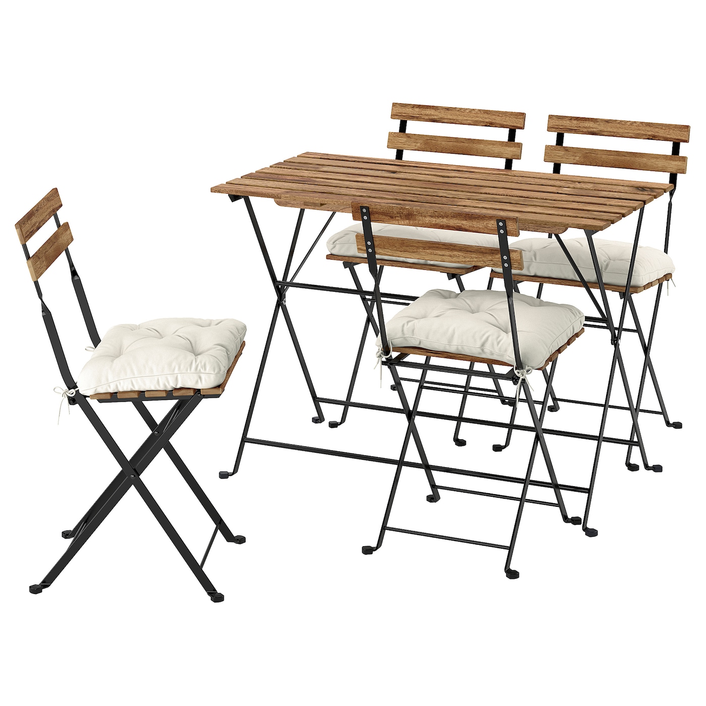 IKEA TÄRNÖ stół+4 krzeseł, na zewnątrz, Tärnö czarny/jasnobrązowa bejca składany/składany Kuddarna jasny szarobeżowy, 100x54 cm