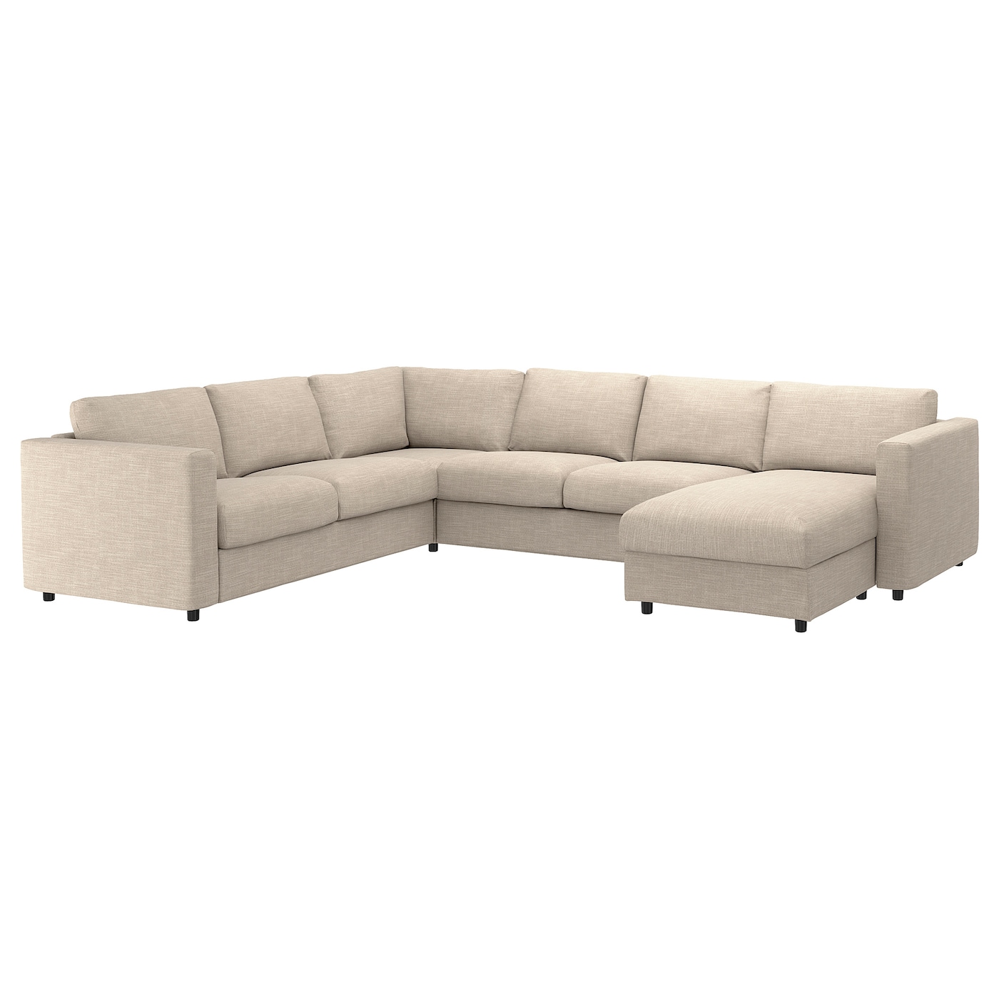 IKEA VIMLE sofa narożna 5-osobowa, z szezlongiem/Hillared beżowy, Wysokość z poduchami oparcia: 83 cm