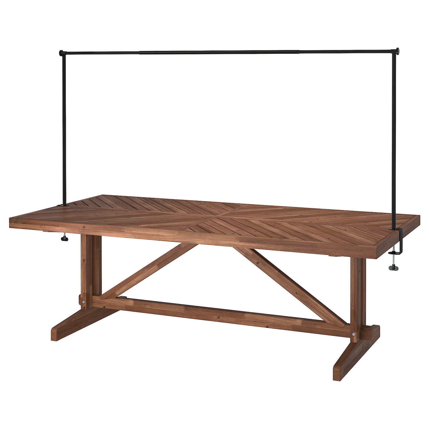 IKEA NORRMANSÖ / HELGEÖ stół z dekoracyjnym drążkiem, zewnętrzne akacja/czarny, 220 cm