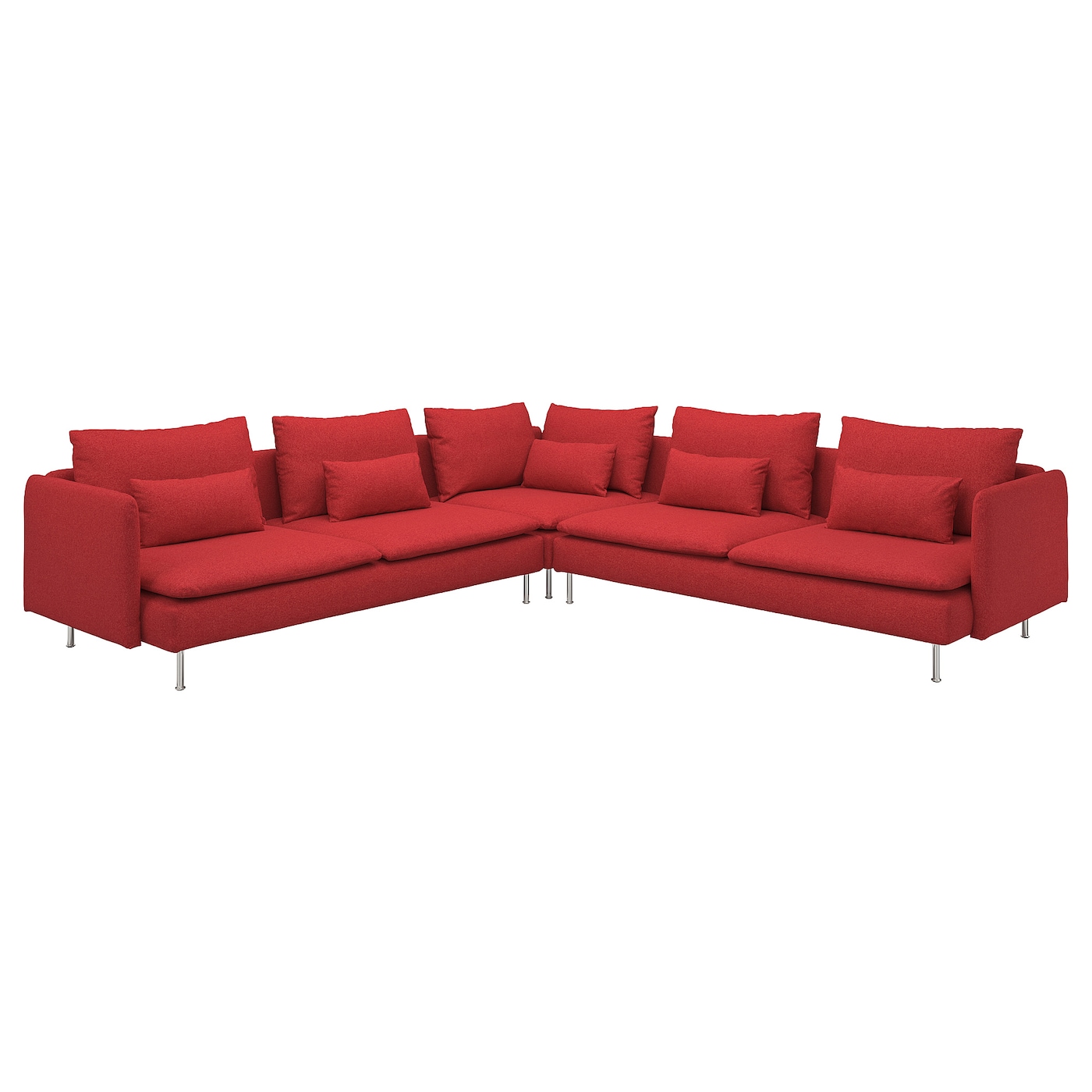 IKEA SÖDERHAMN sofa narożna, 6-osobowa, Tonerud czerwony, Wysokość z poduchami oparcia: 83 cm