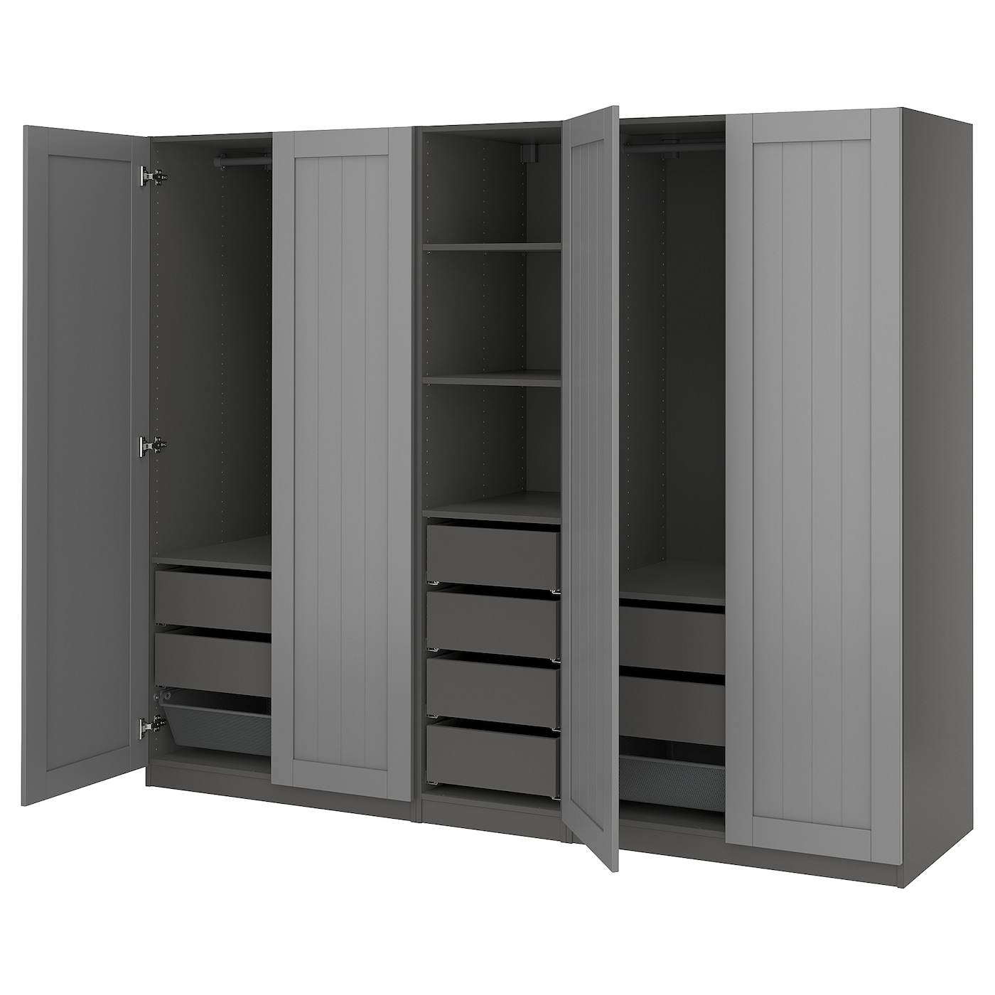 IKEA PAX / GULLABERG kombinacja szafy, ciemnoszary/szary, 250x60x201 cm