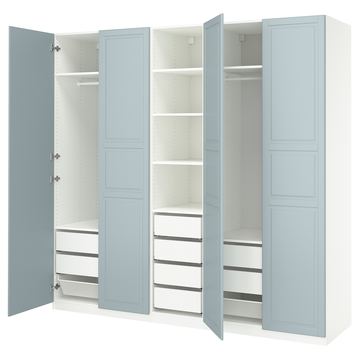 IKEA PAX / FJÄREHALS kombinacja szafy, biały/jasny szaroniebieski, 250x60x236 cm
