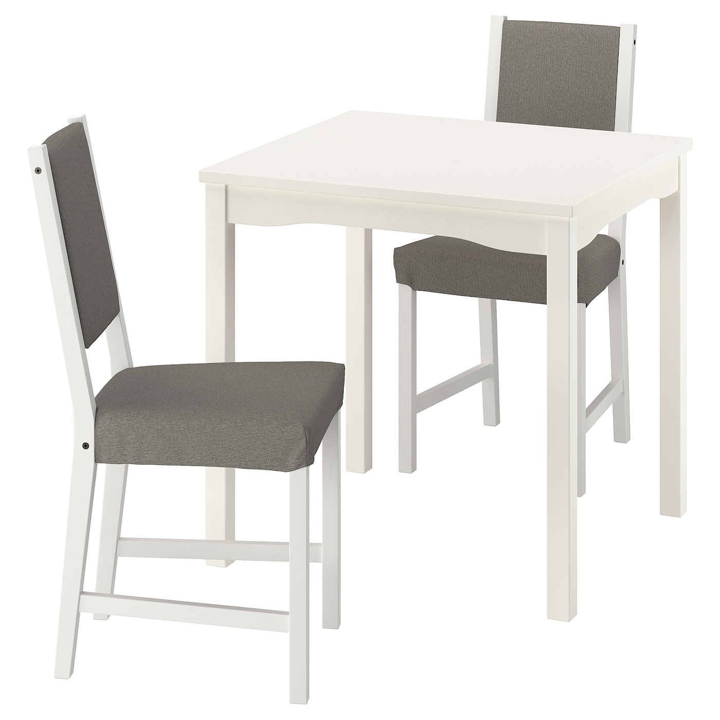 IKEA HAUGA / STEFAN stół i 2 krzesła, biały/biały Knisa szary/beżowy, 74x74 cm