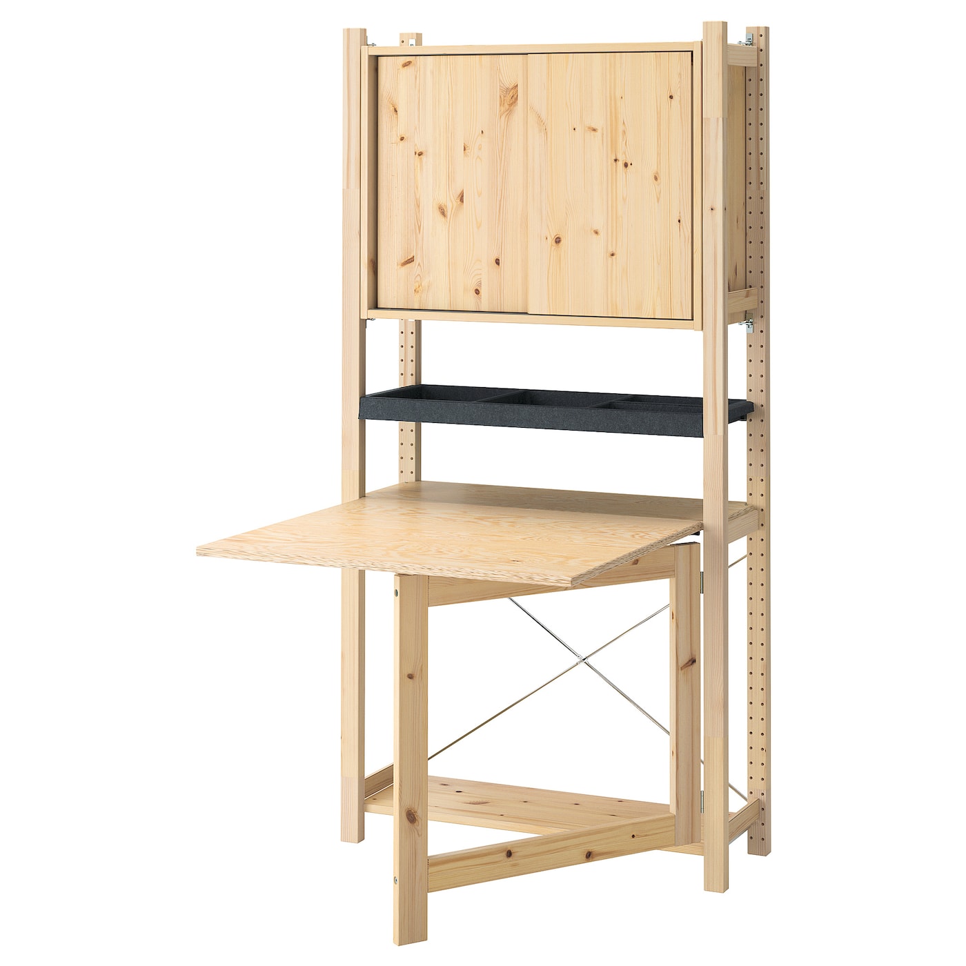 IKEA IVAR 1 sekcja/składany stół/przes drzwi, sosna/filc, 89x30x179 cm