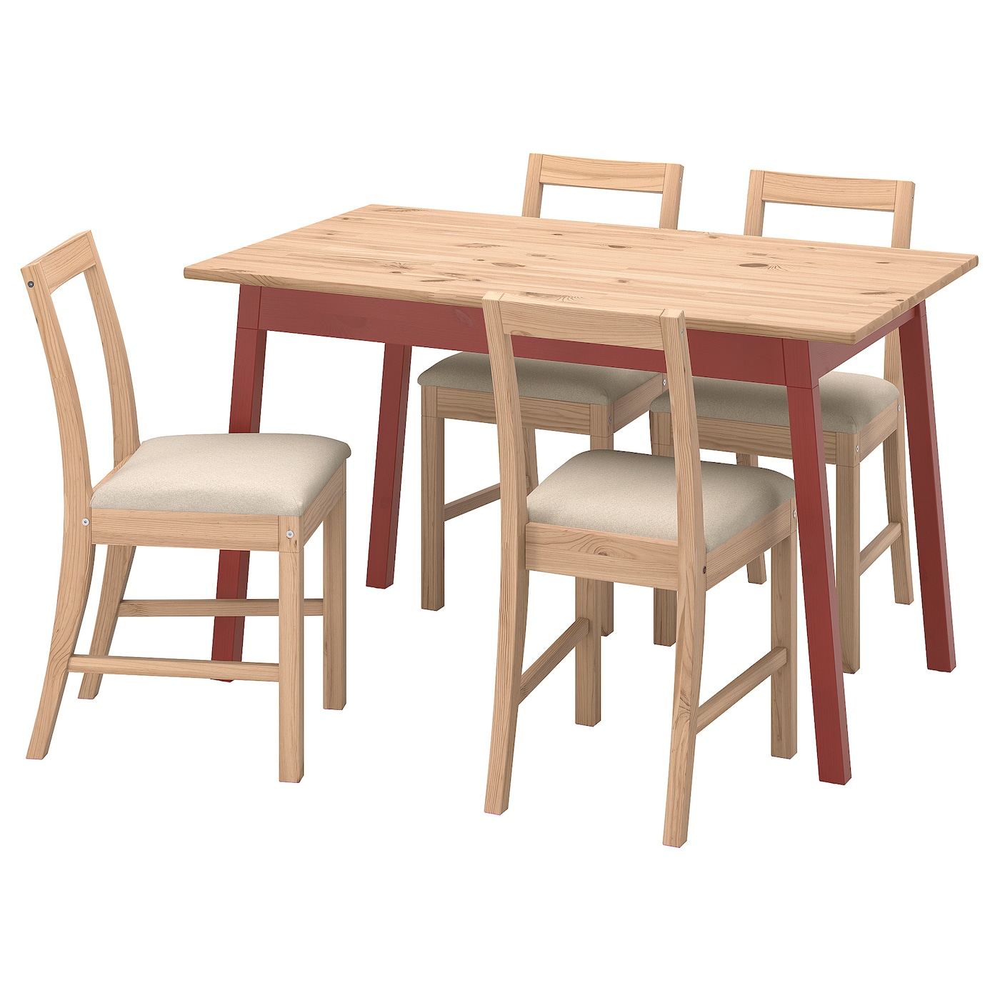 IKEA PINNTORP / PINNTORP stół i 4 krzesła, bejca jasnobrązowa czerwona bejca/Katorp bejca jasnobrązowa, 125 cm