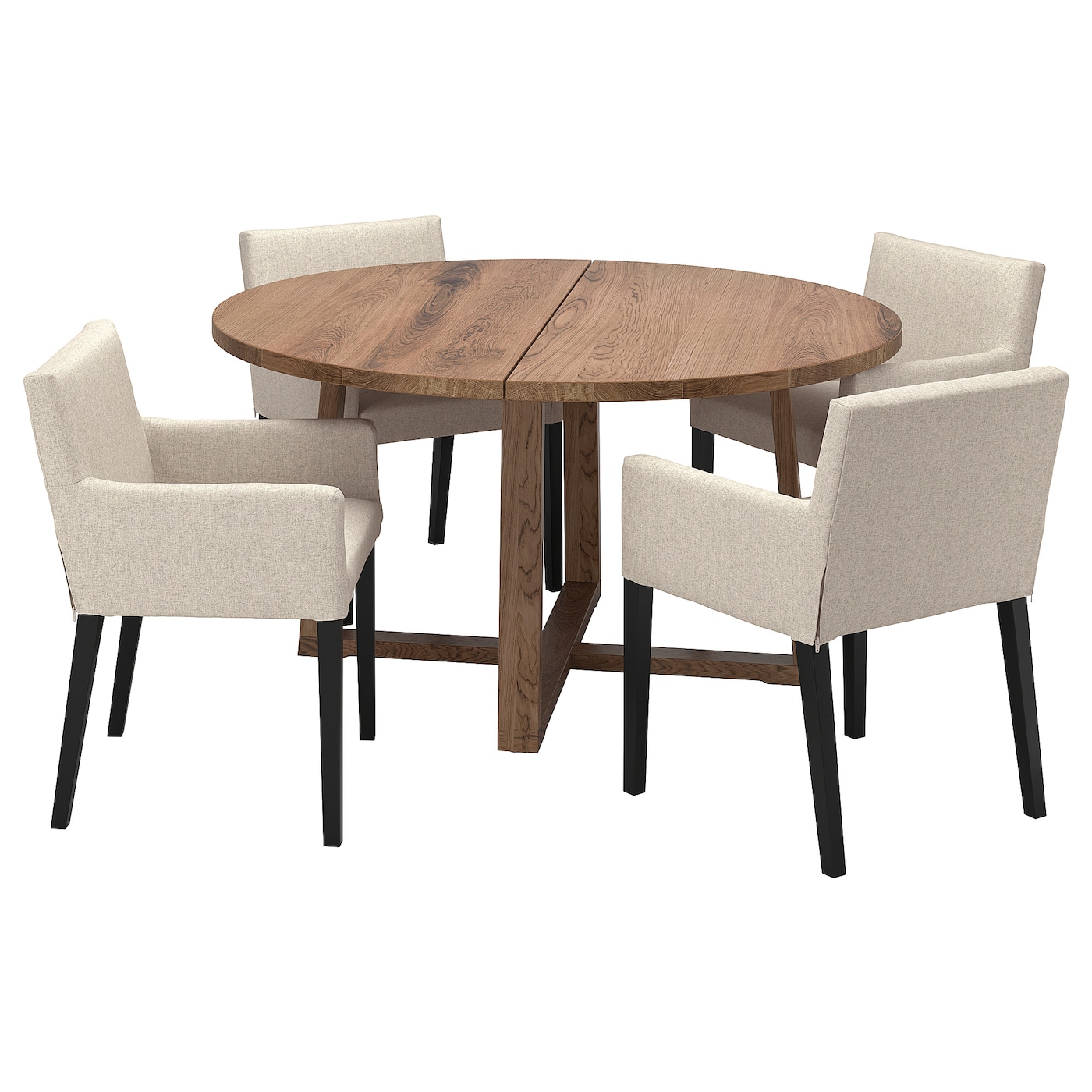 IKEA MÖRBYLÅNGA / MÅRENÄS stół + 4 krzesła z podłokietnikami, okl dęb brązowa bejca/czarny Gunnared beż, 145 cm
