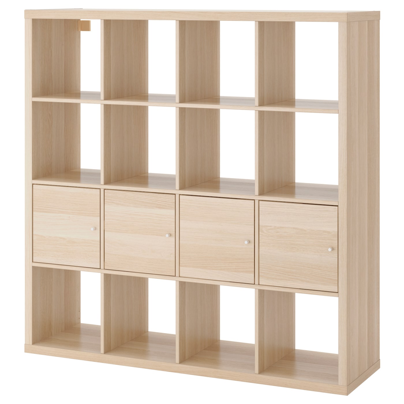 IKEA KALLAX regał z 4 wkładami, imitacja dębu bejcowanego na biało, 147x147 cm