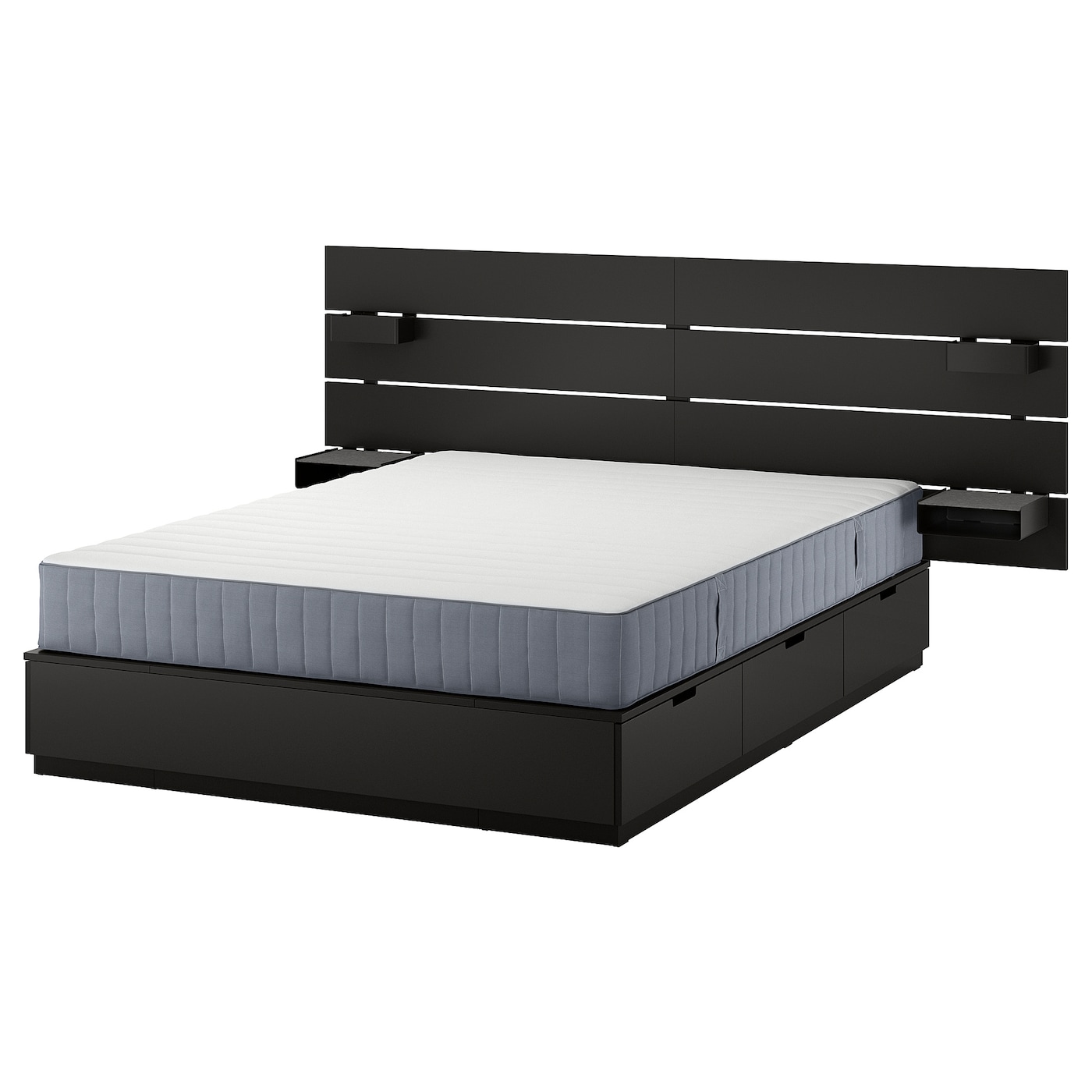 IKEA NORDLI rama łóżka z pojemnik i materacem, antracyt, 140x200 cm