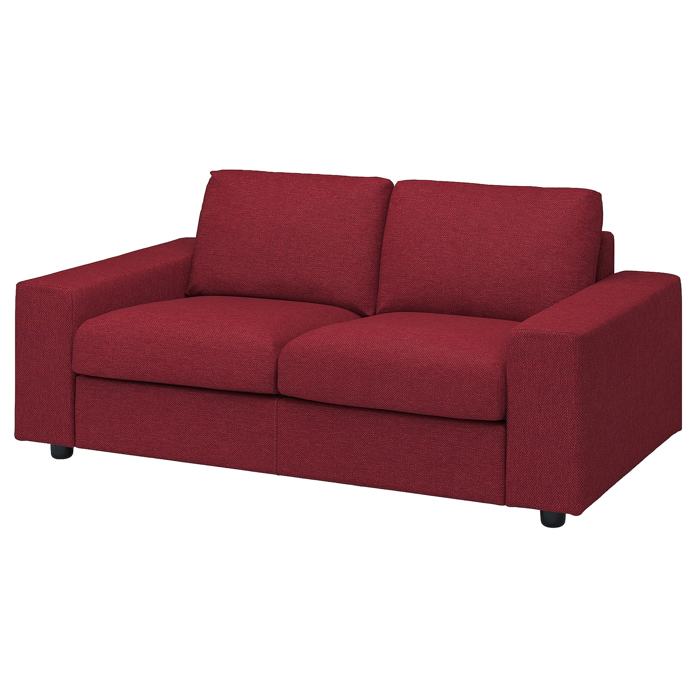 IKEA VIMLE sofa 2-osobowa, z szerokimi podłokietnikami/Lejde czerwony/brązowy, Wysokość z poduchami oparcia: 83 cm